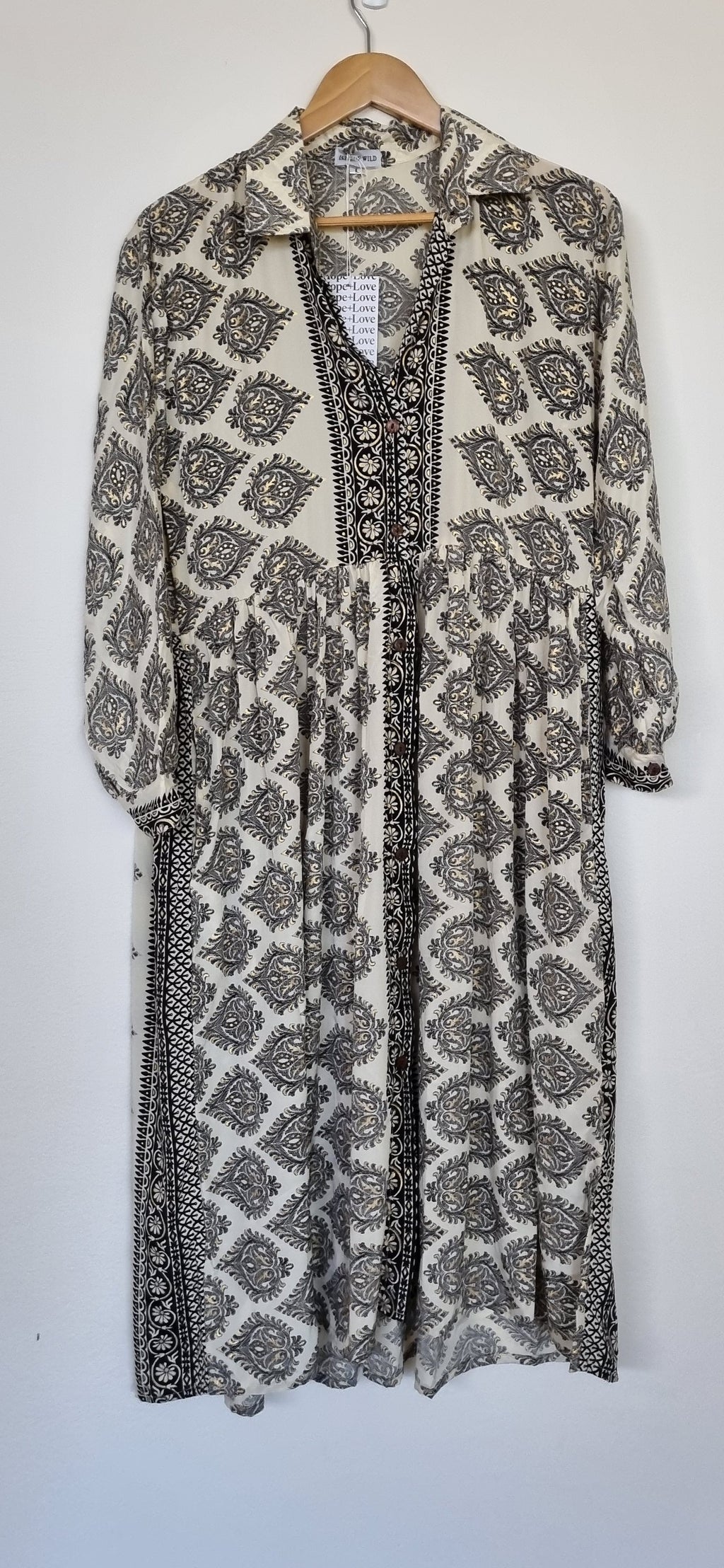 Isle of Wild Gold, Black and Cream Print Shirt Dress