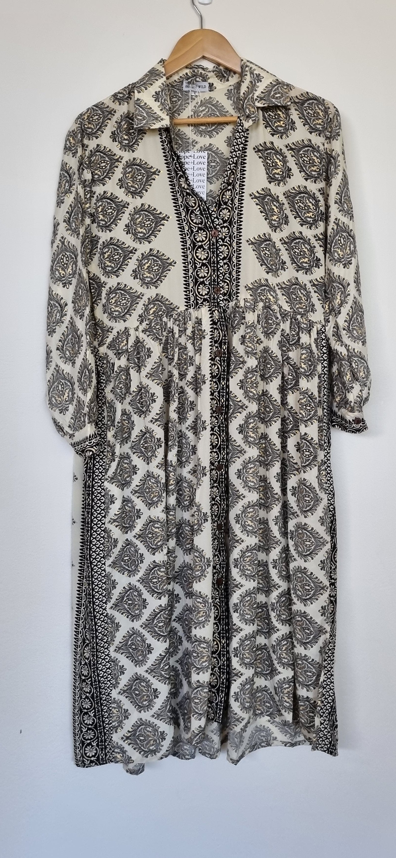 Isle of Wild Gold, Black and Cream Print Shirt Dress