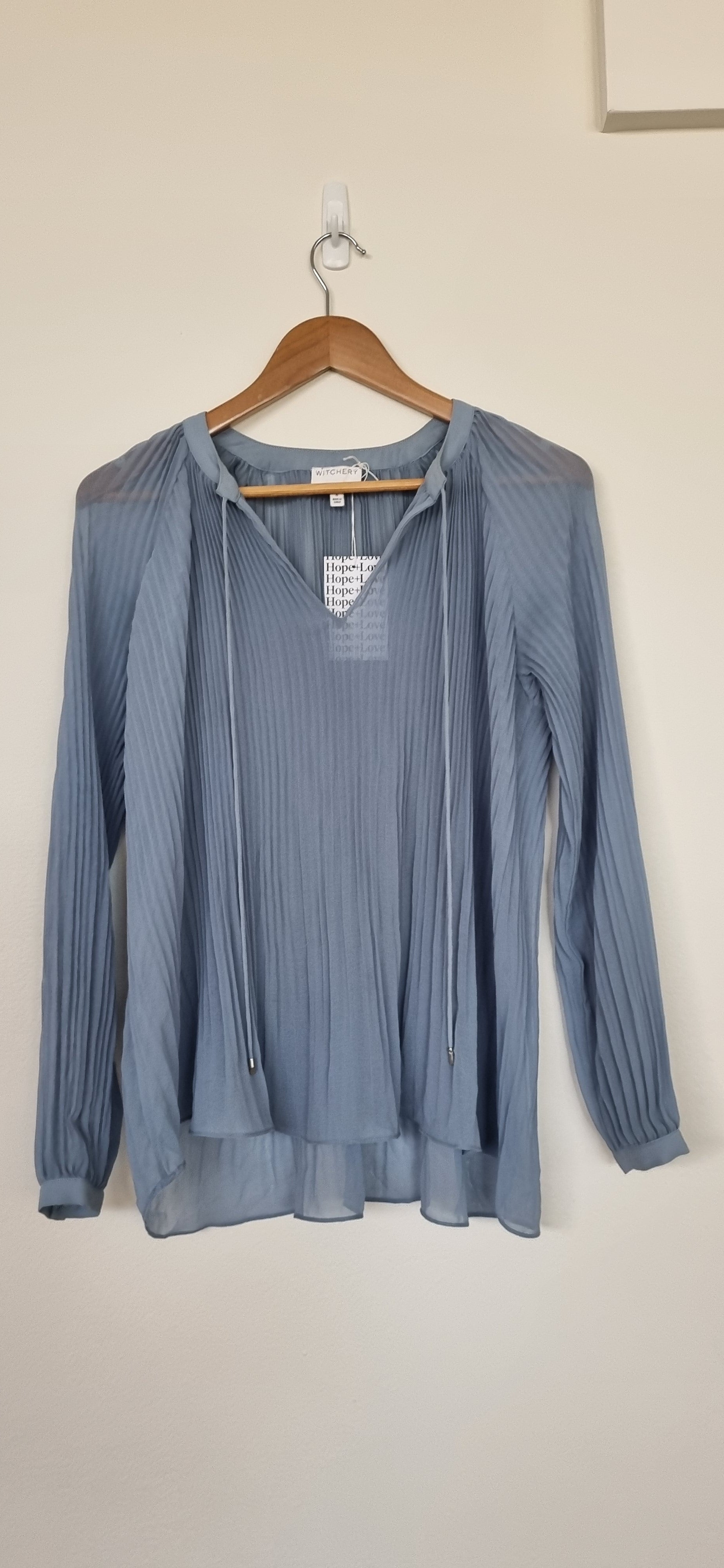 Witchery Sky Blue Pleated Top