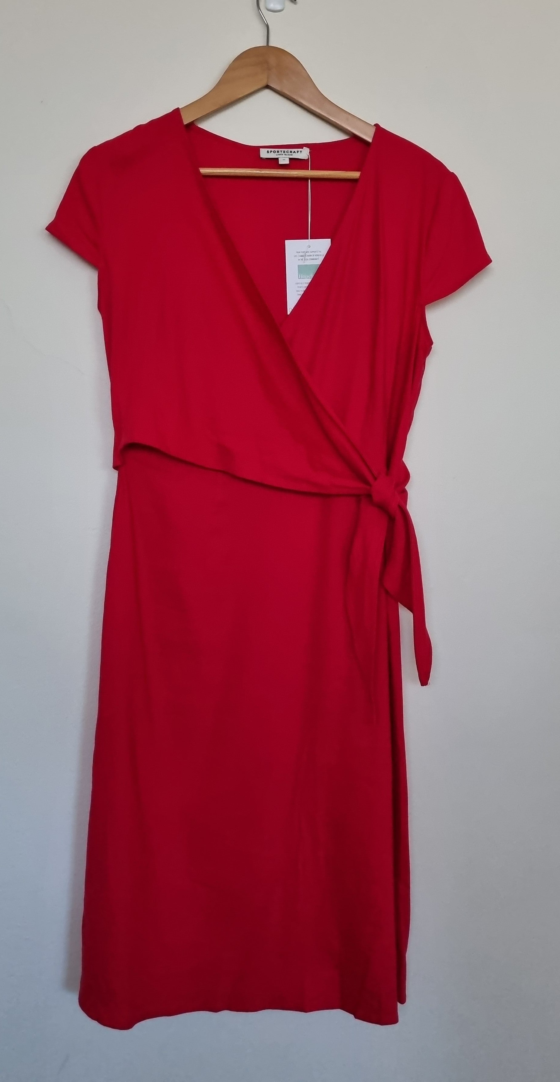 Sportscraft Pink Linen-Blend Wrap Dress