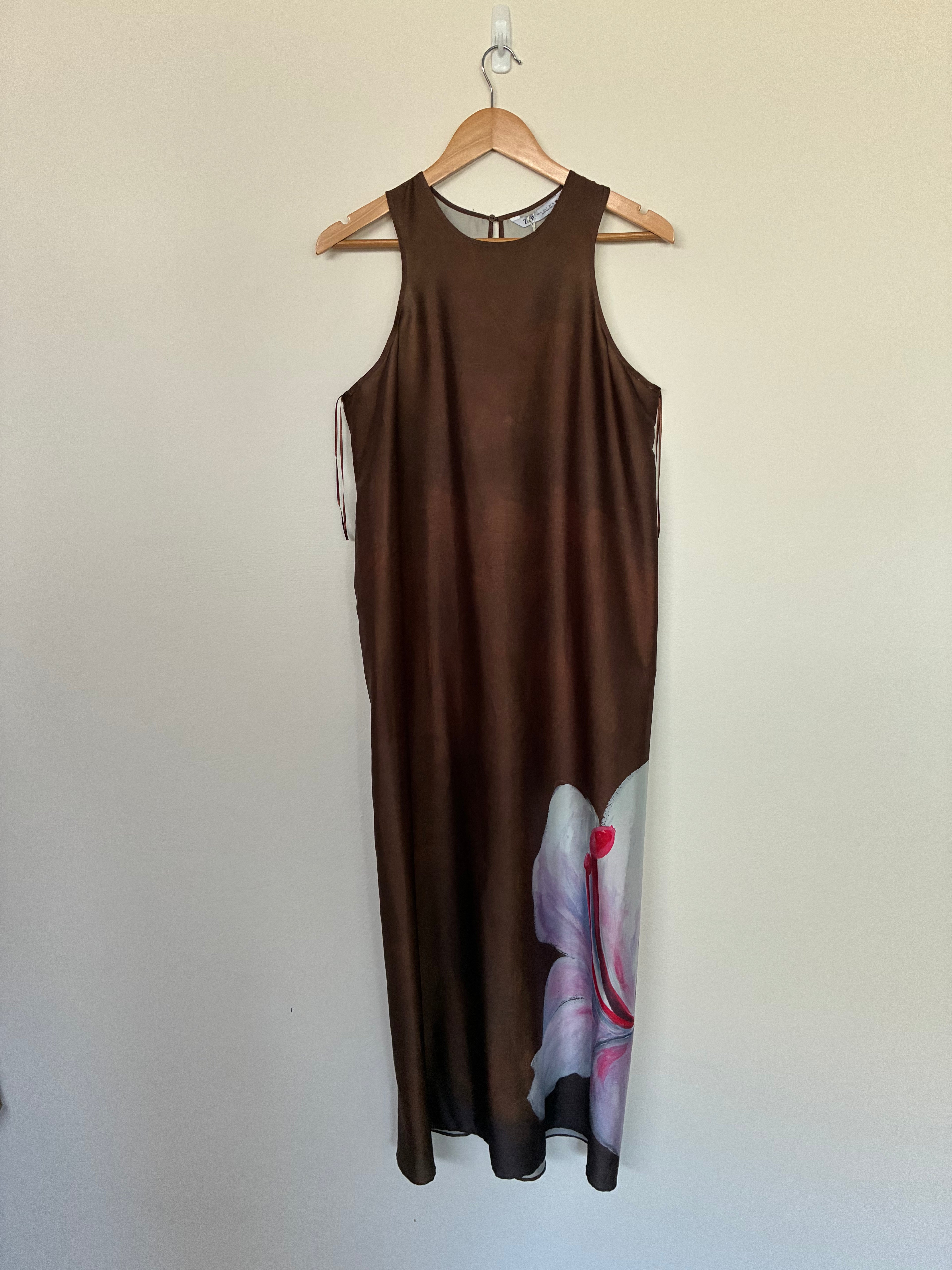 Zara Satin Floral Print Maxi Dress