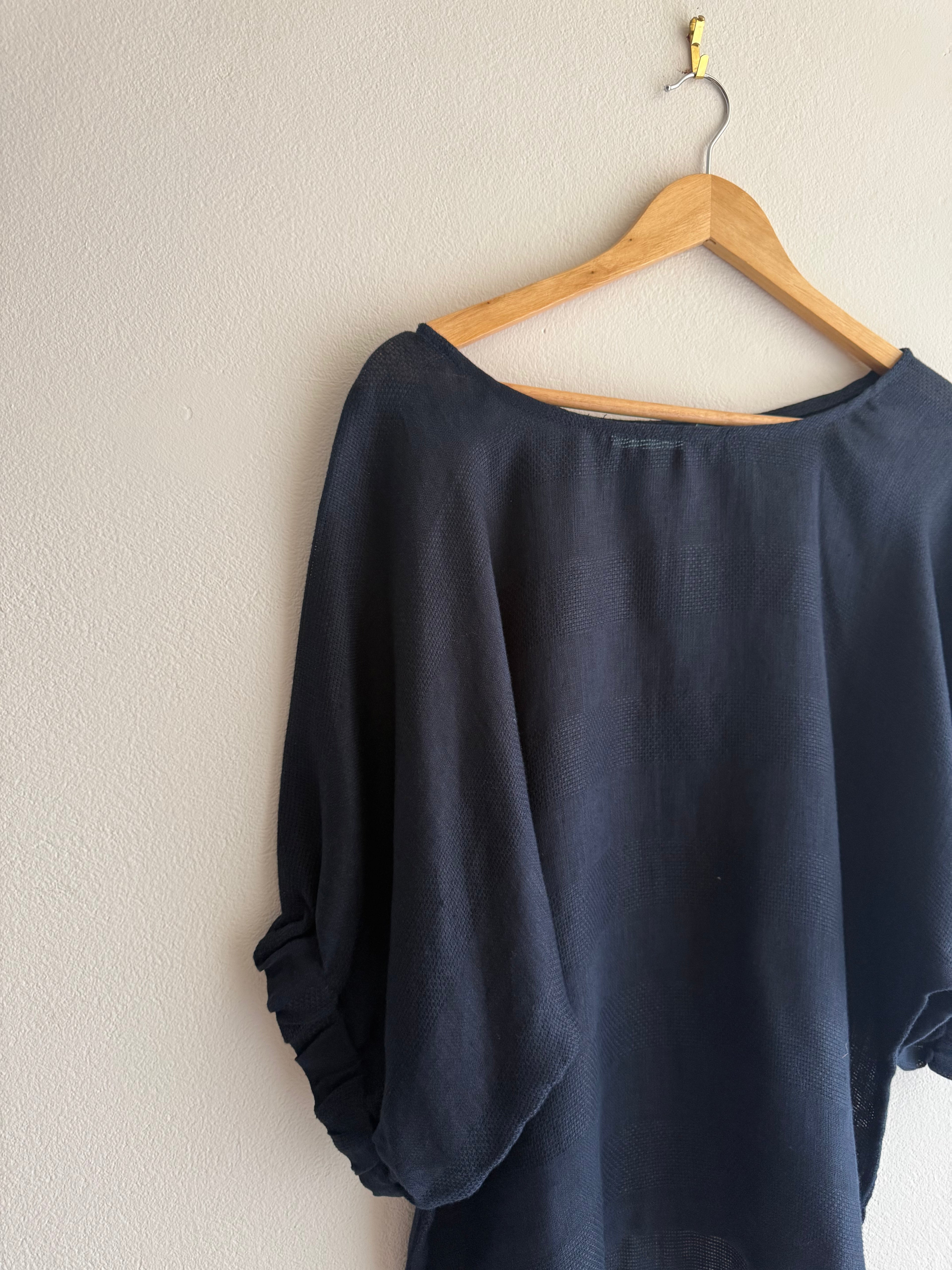 Blue Illusion Linen Batwing Top