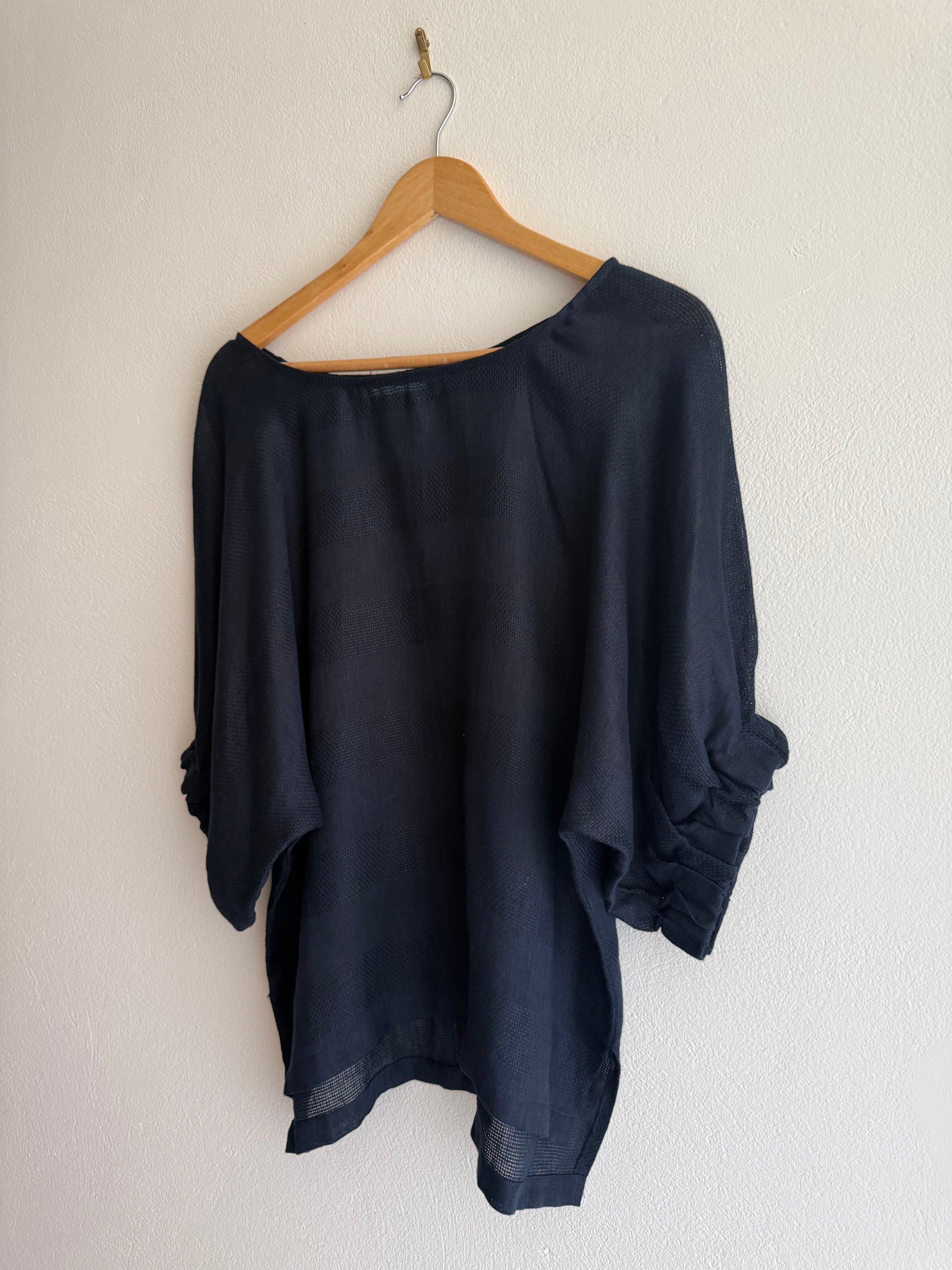 Blue Illusion Linen Batwing Top