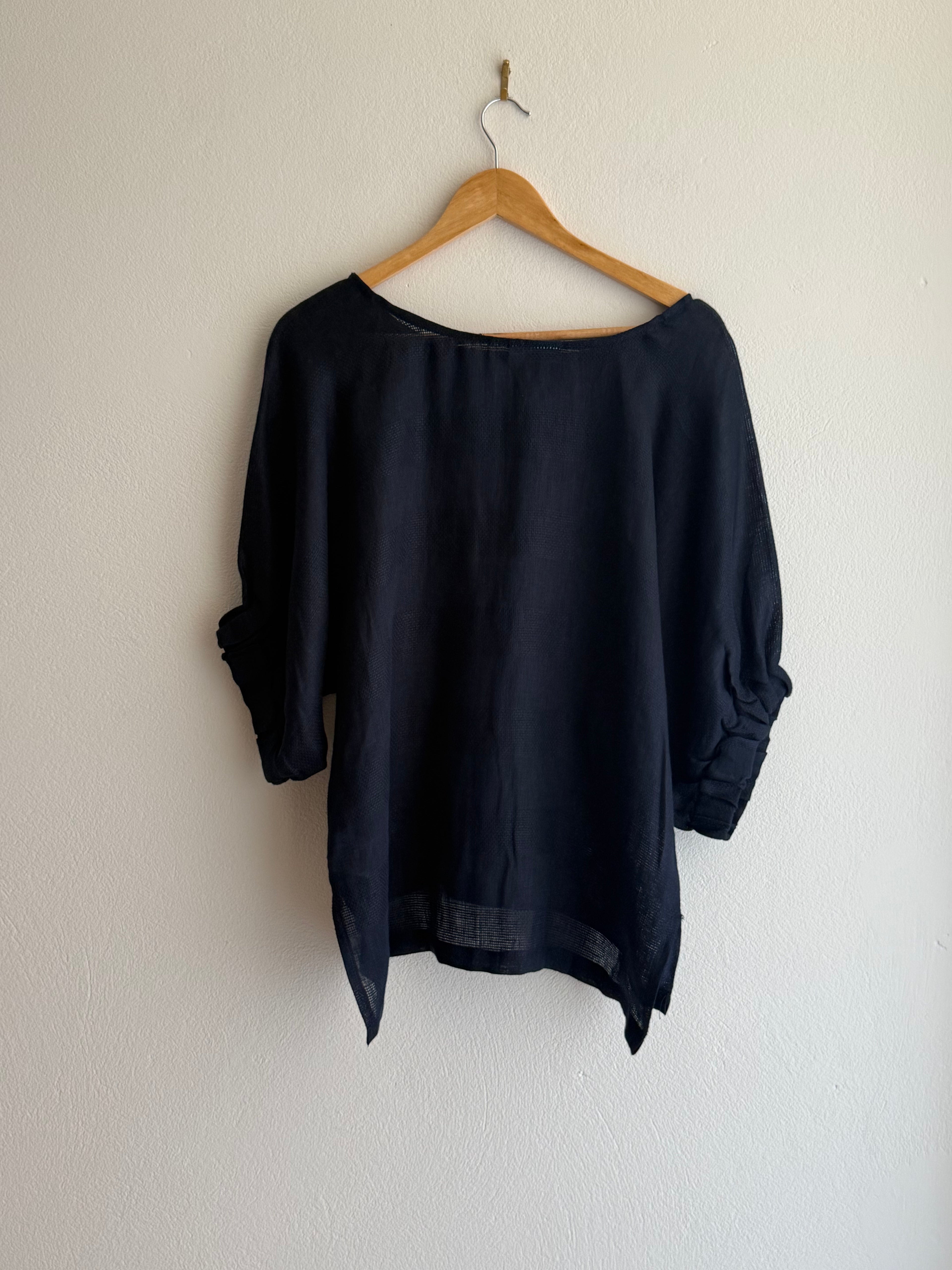 Blue Illusion Linen Batwing Top