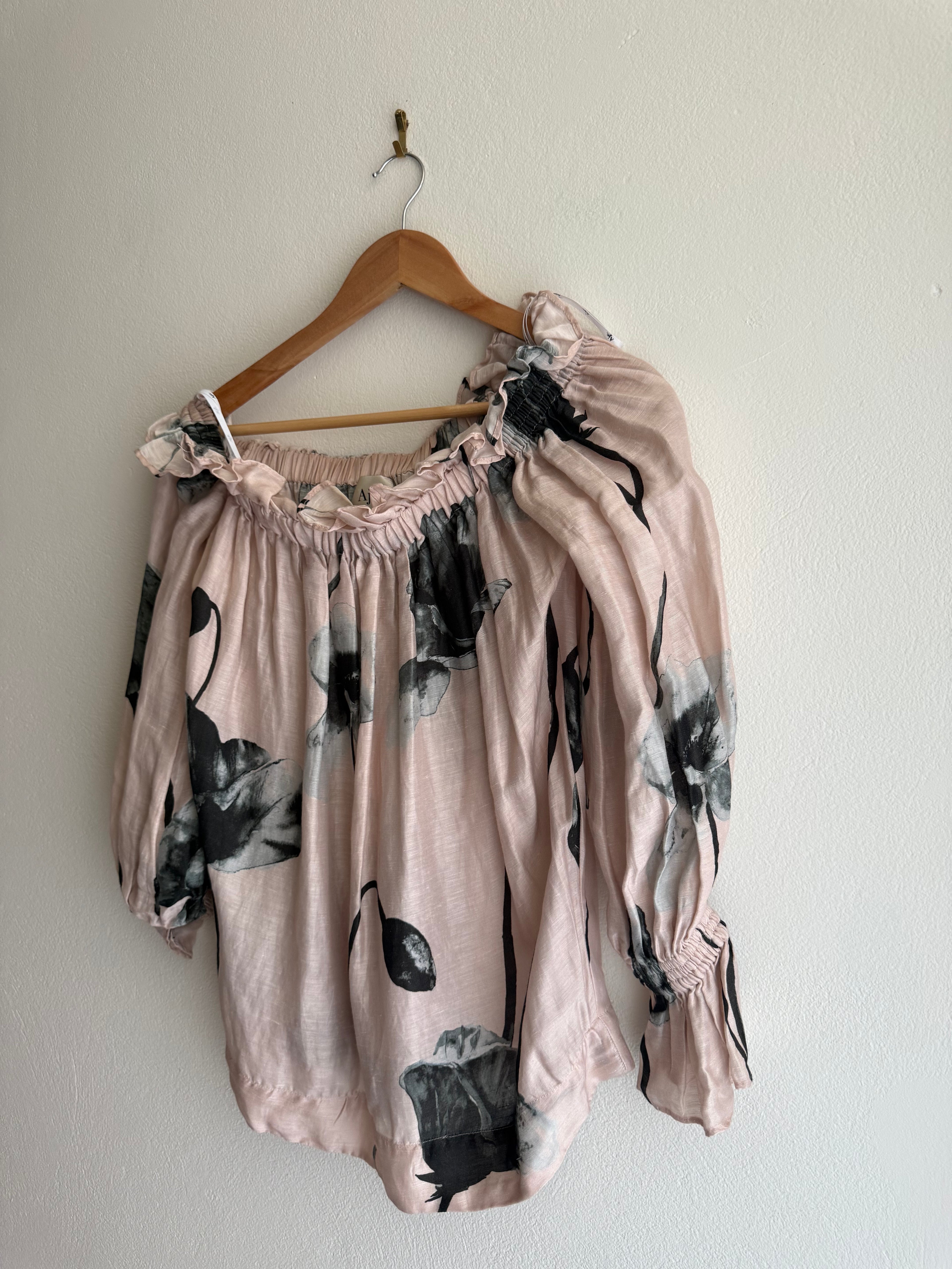 Aje Linen-Blend Off Shoulder Floral Top