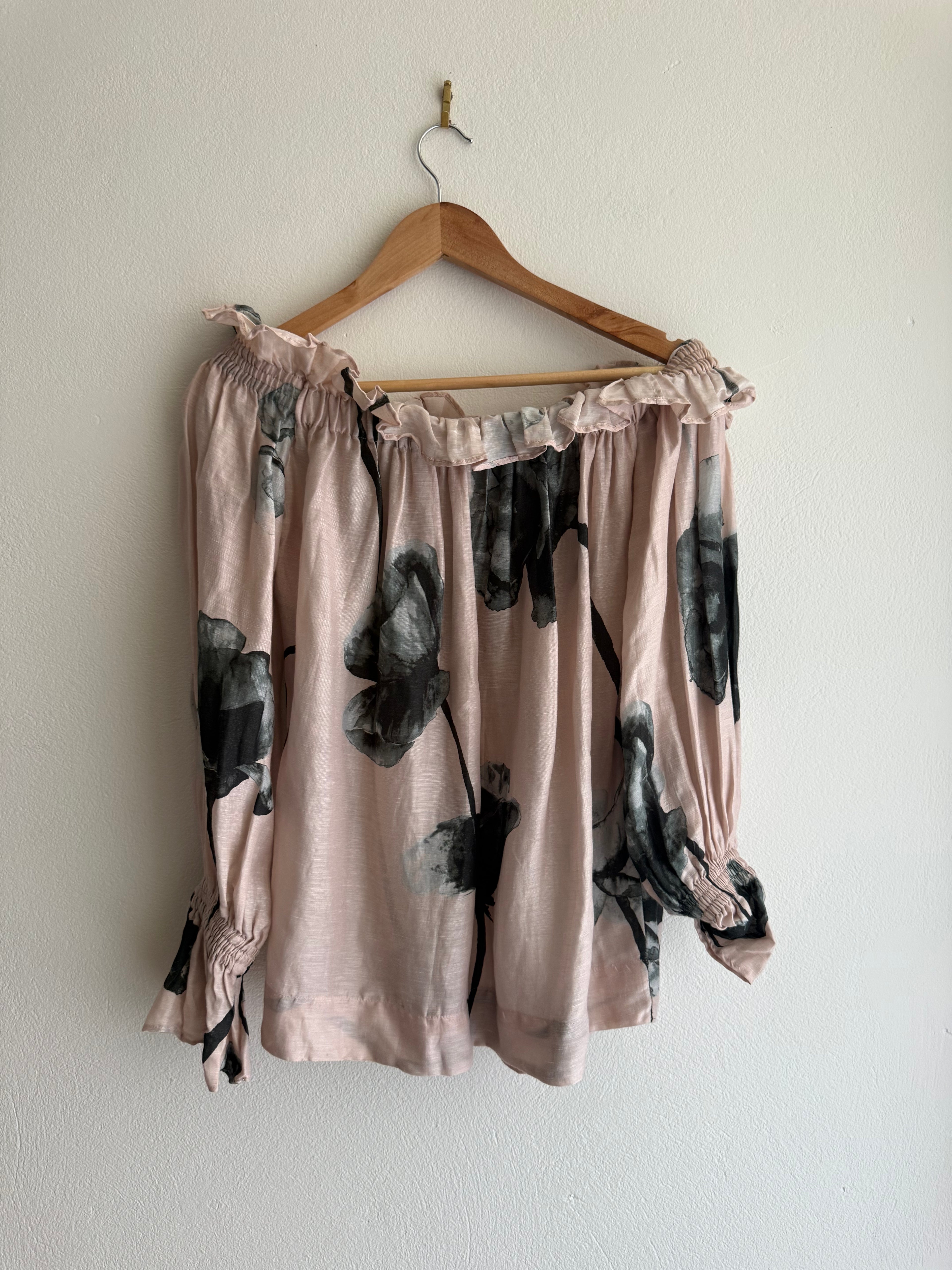Aje Linen-Blend Off Shoulder Floral Top