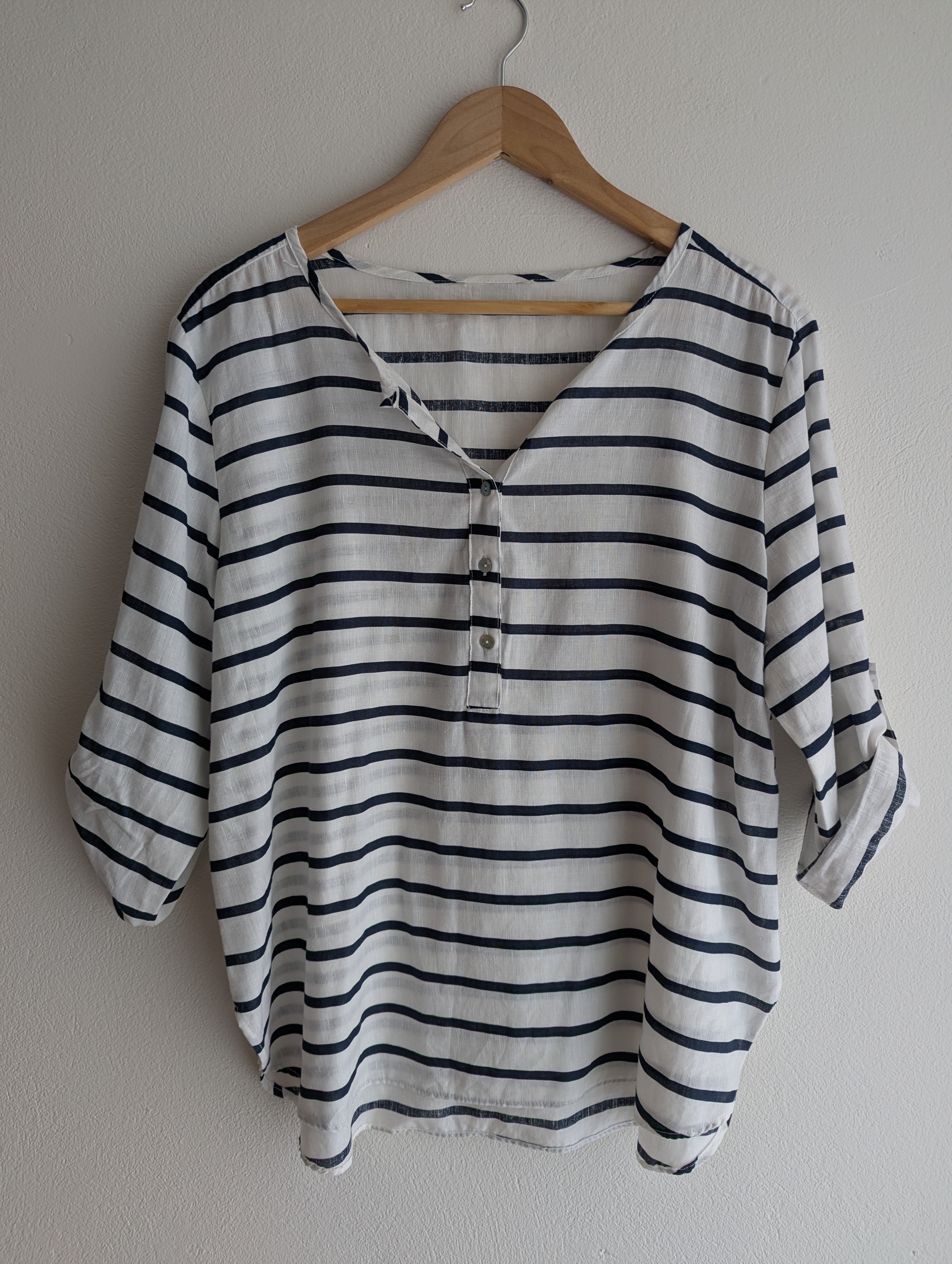 Linen & Cotton Navy & White Stripe Shirt