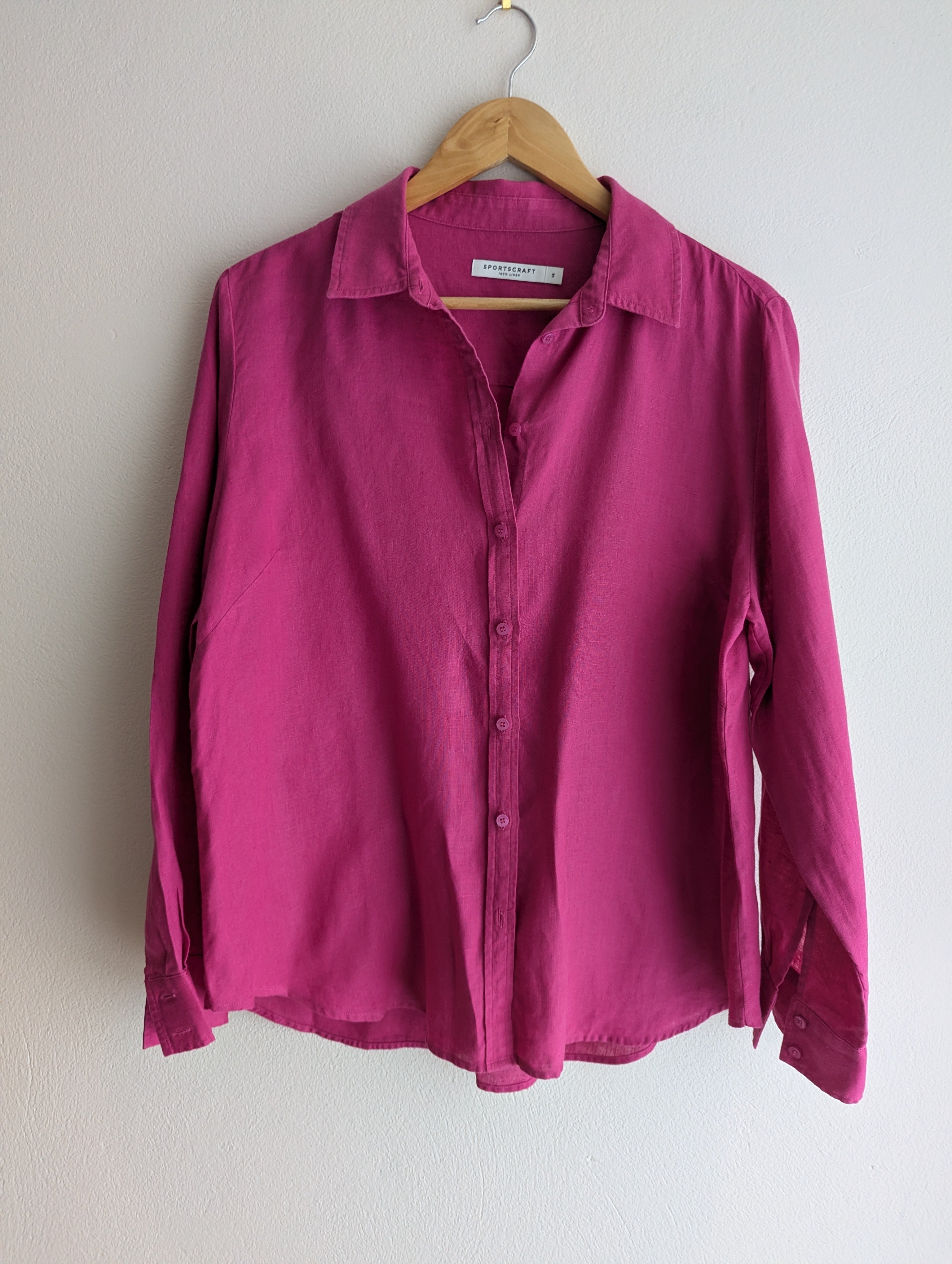 Sportscraft Magenta Linen Button-Down Shirt
