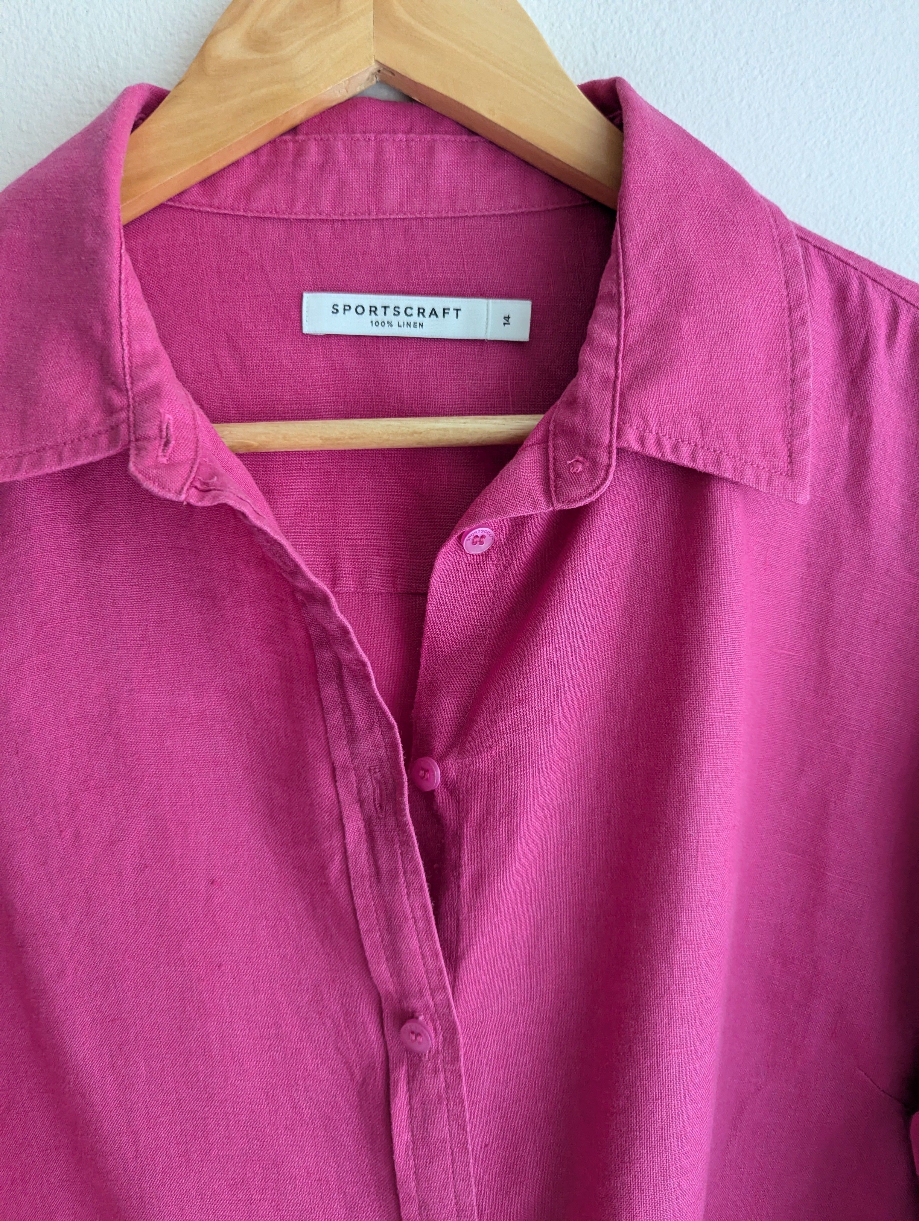 Sportscraft Magenta Linen Button-Down Shirt