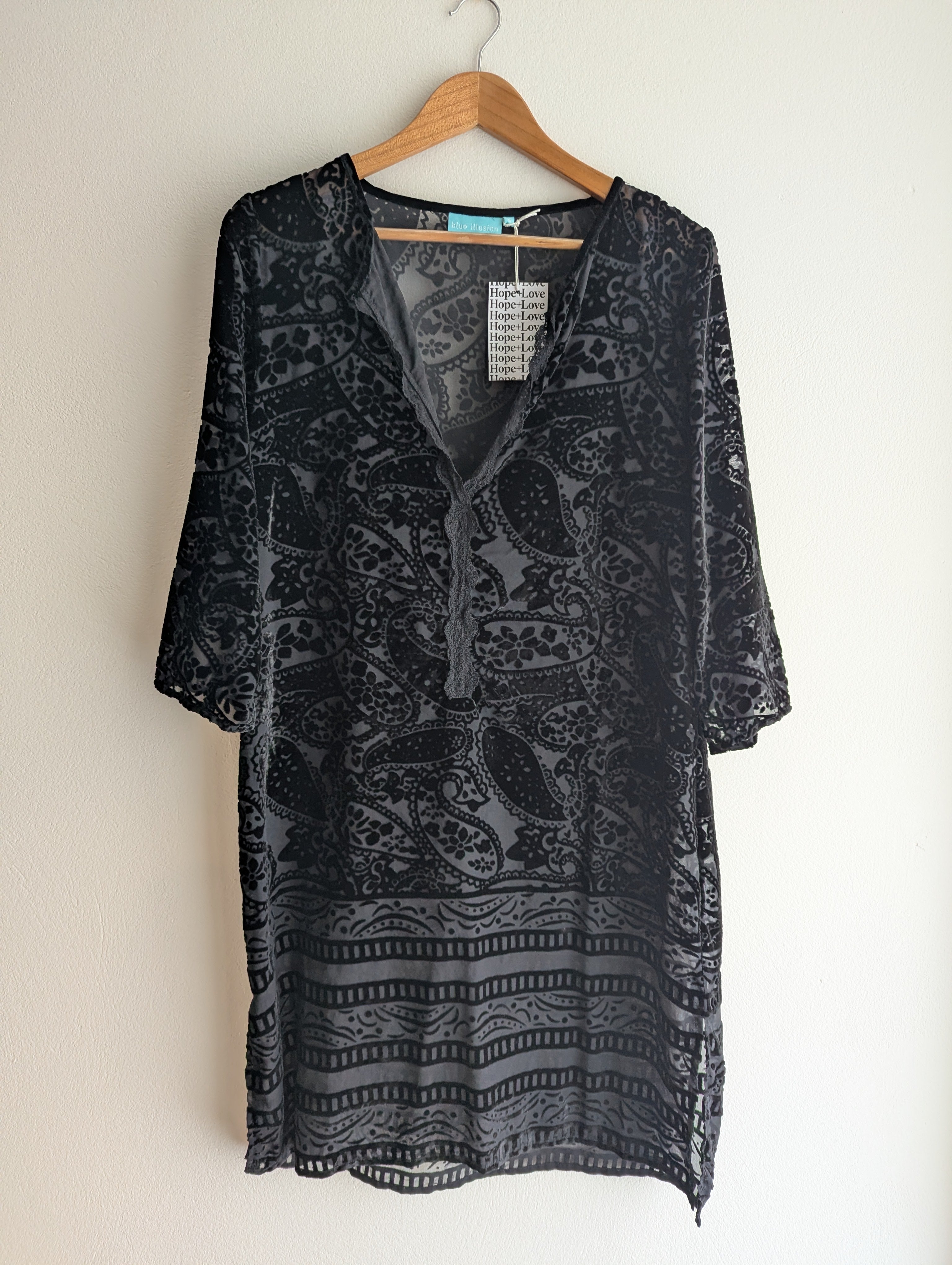 Blue Illusion Paisley Velvet Black Dress