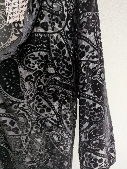 Blue Illusion Paisley Velvet Black Dress