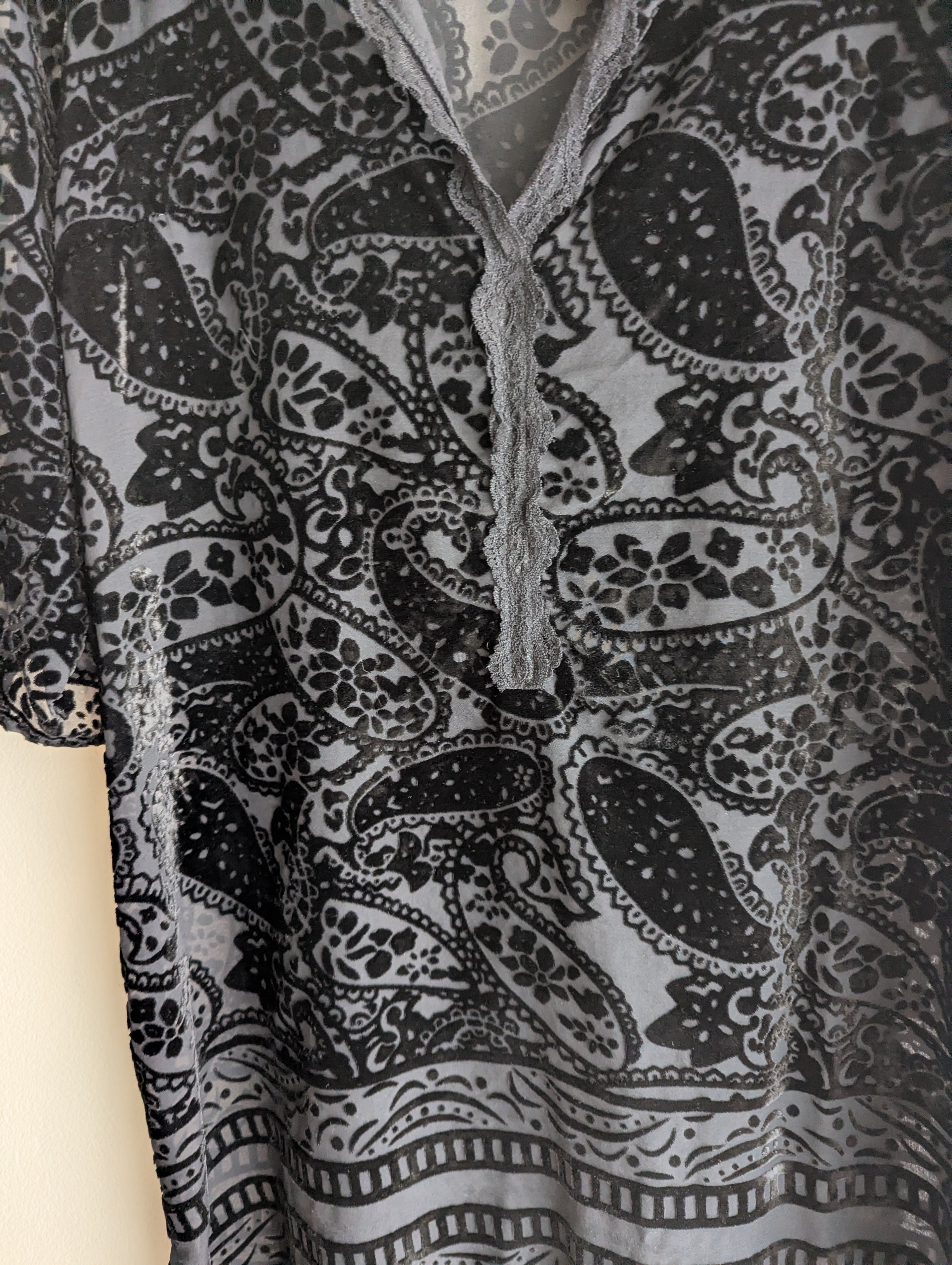 Blue Illusion Paisley Velvet Black Dress