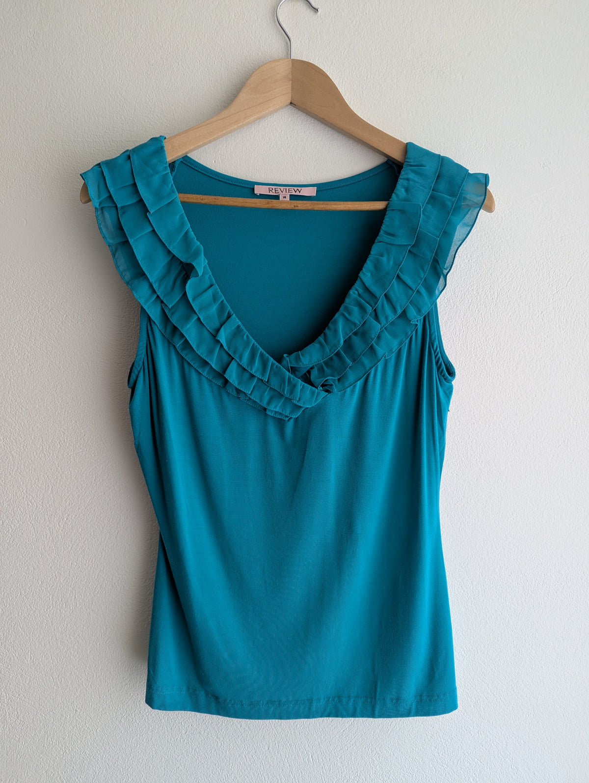Review Teal Ruffle Top