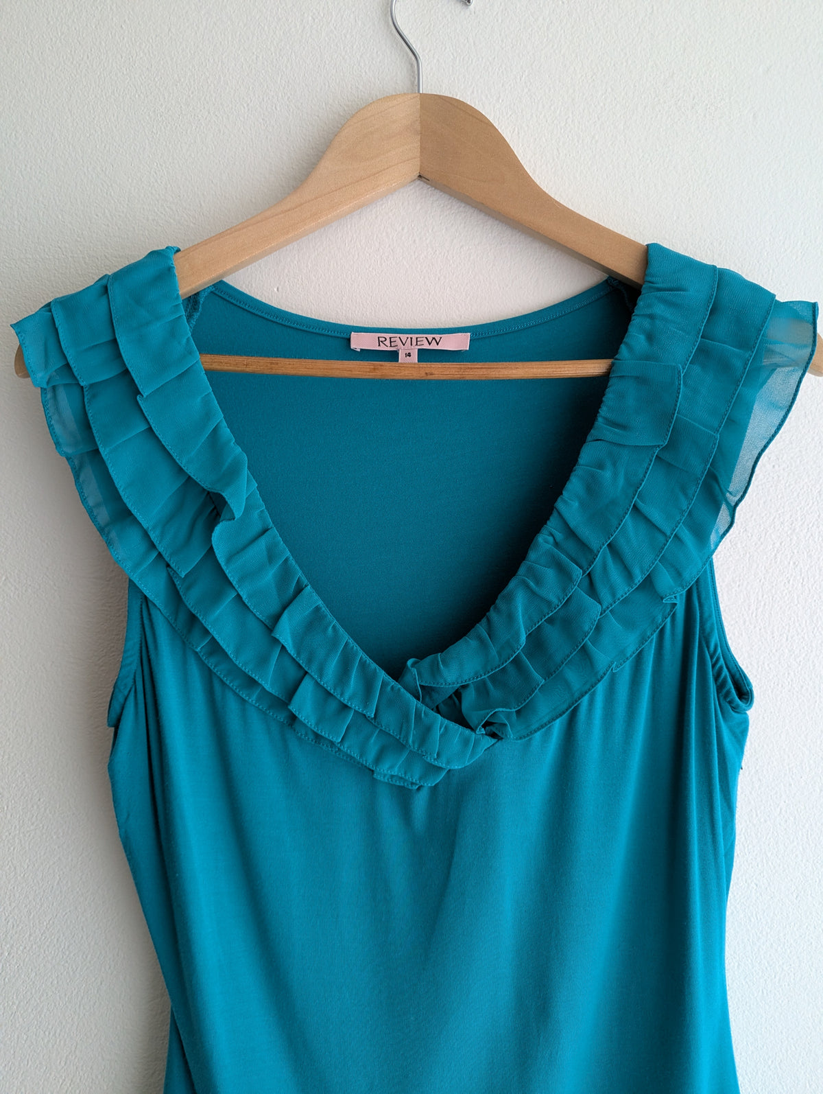 Review Teal Ruffle Top