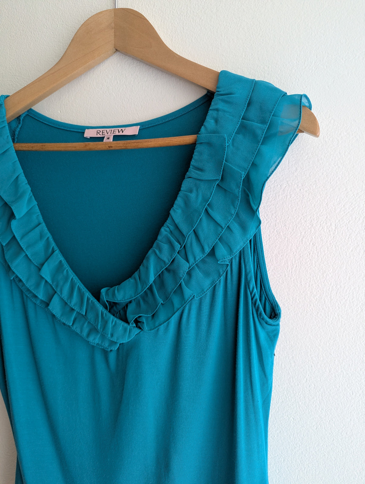 Review Teal Ruffle Top