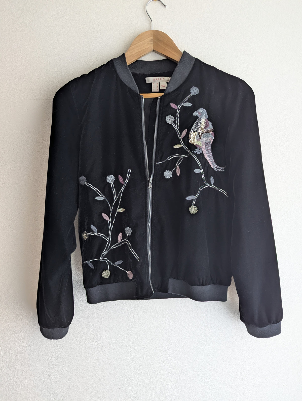 Esprit Embroidered Velour Bomber Jacket