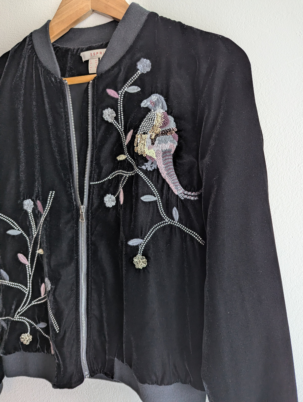 Esprit Embroidered Velour Bomber Jacket