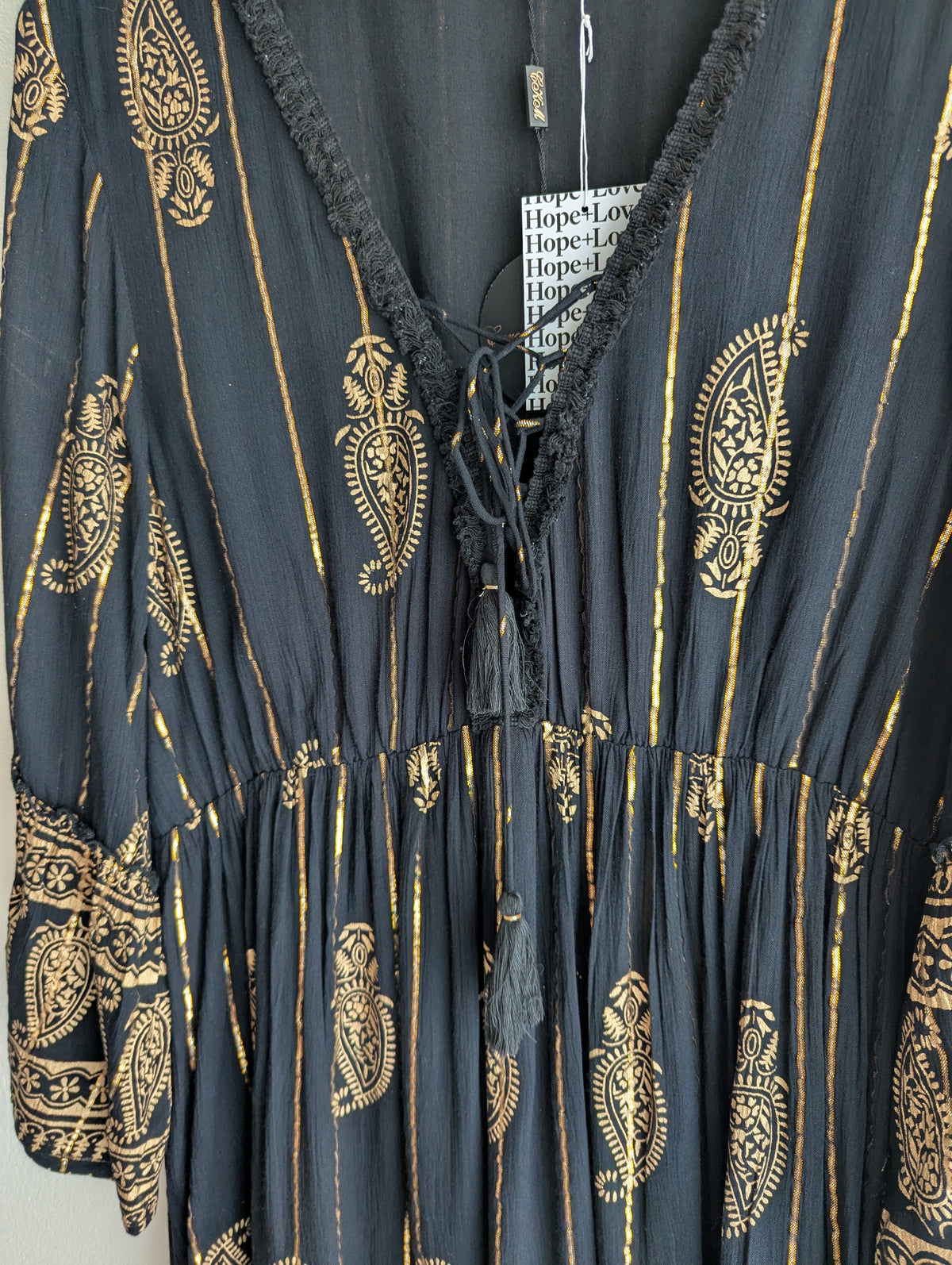 Caroline Morgan Black & Gold Paisley Print Dress