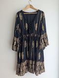 Caroline Morgan Black & Gold Paisley Print Dress