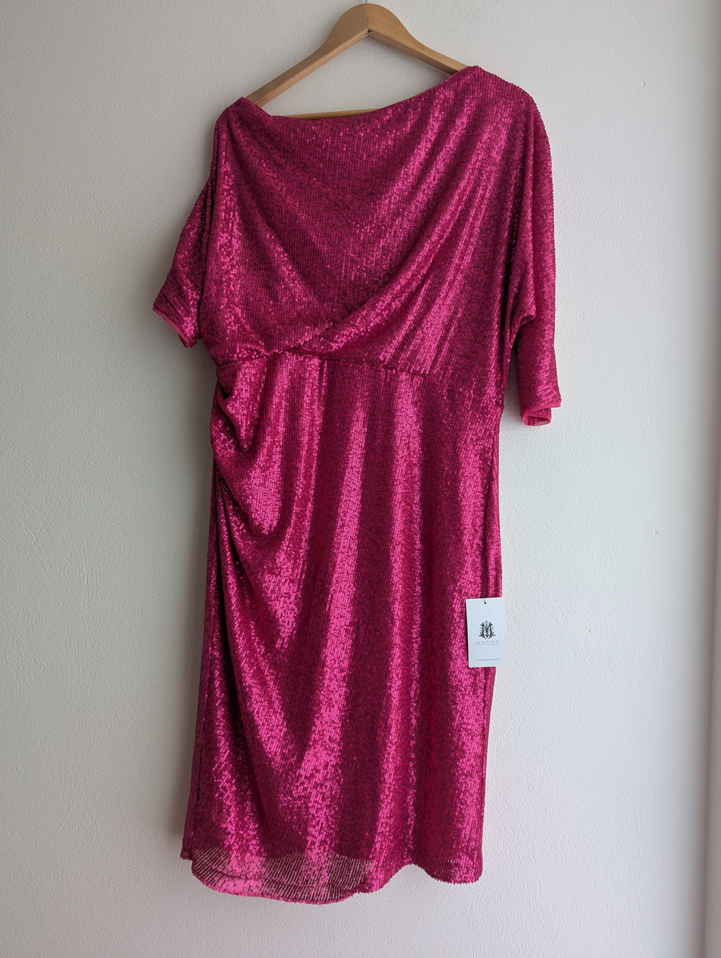 Montique Hot Pink Sequin Midi Dress