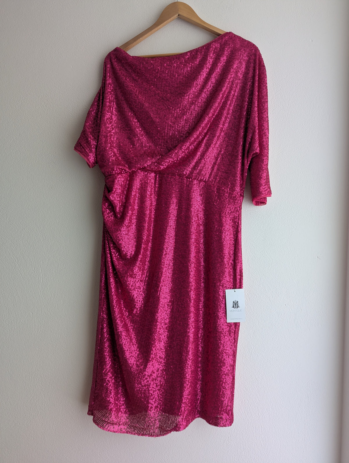 Montique Hot Pink Sequin Midi Dress