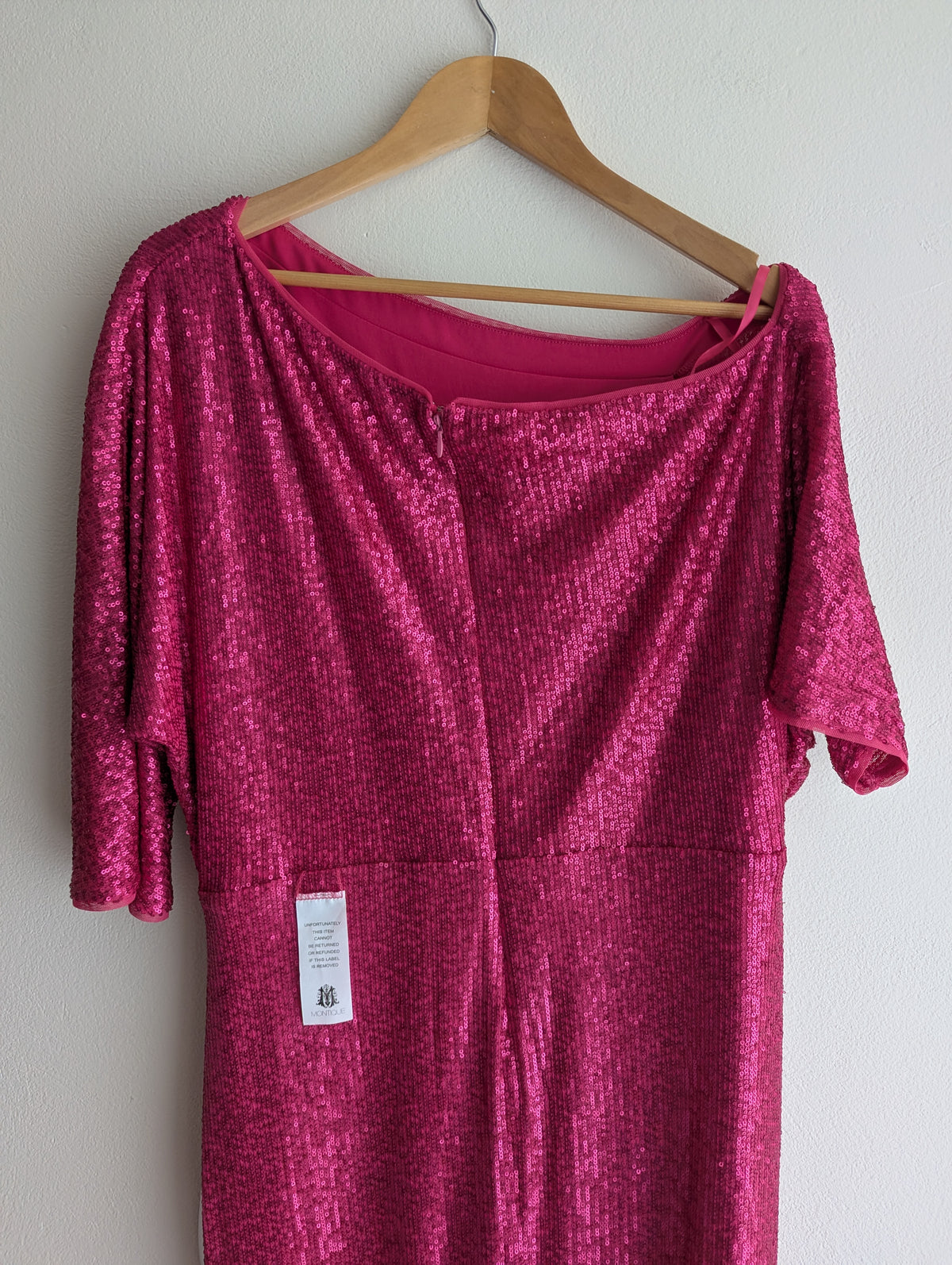 Montique Hot Pink Sequin Midi Dress