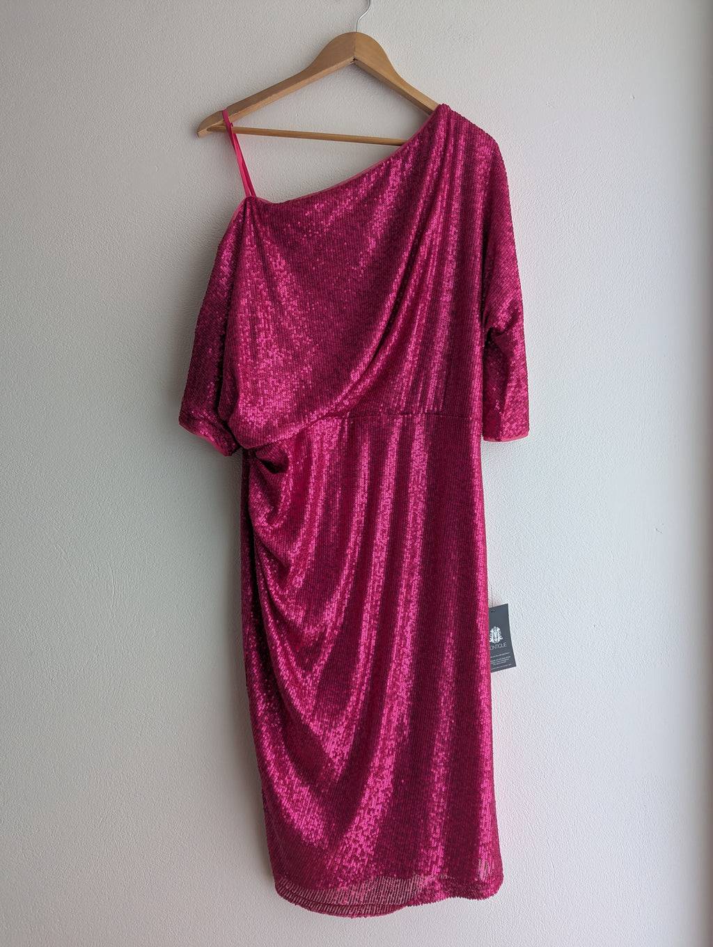 Montique Hot Pink Sequin Midi Dress