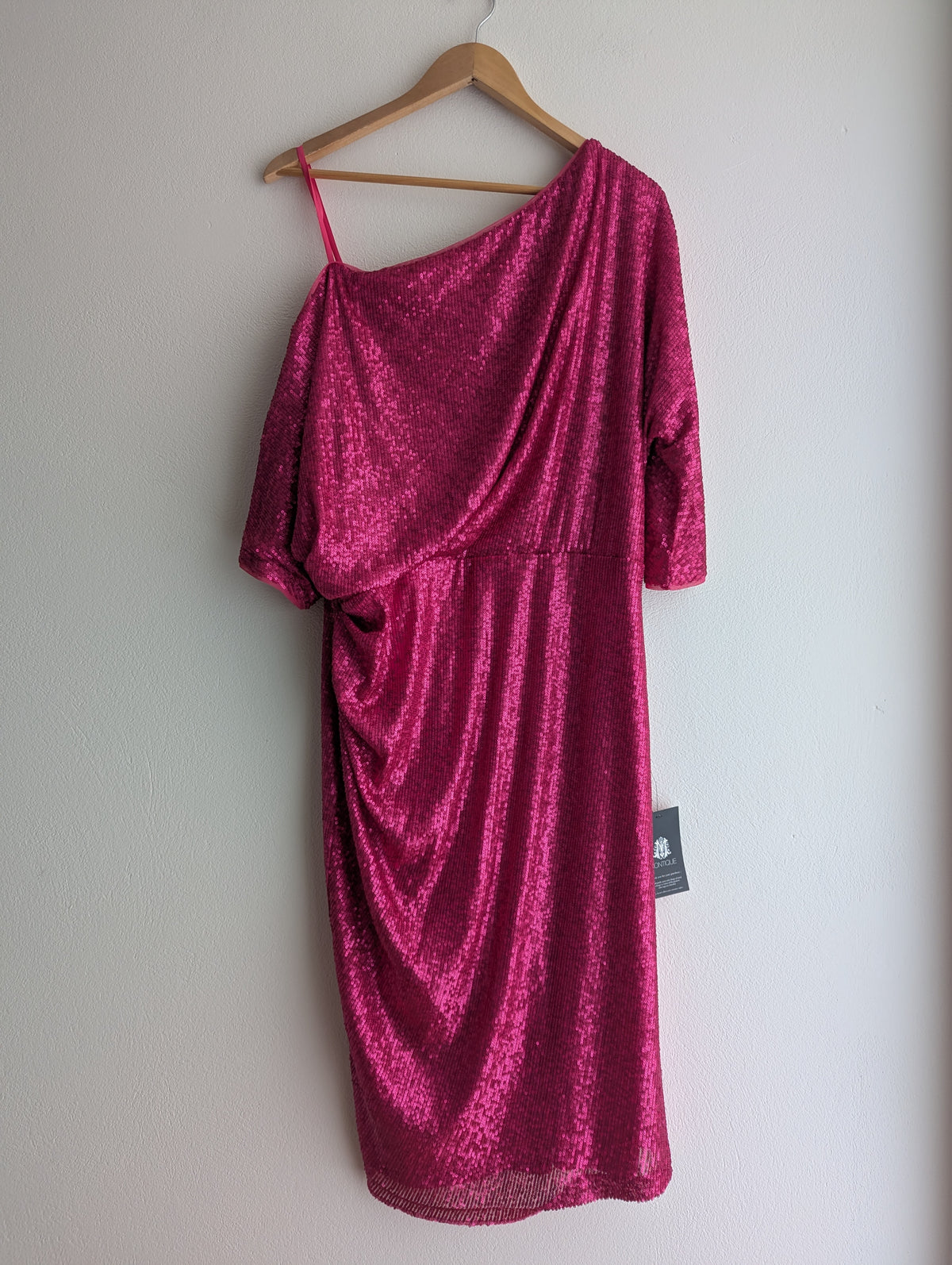 Montique Hot Pink Sequin Midi Dress