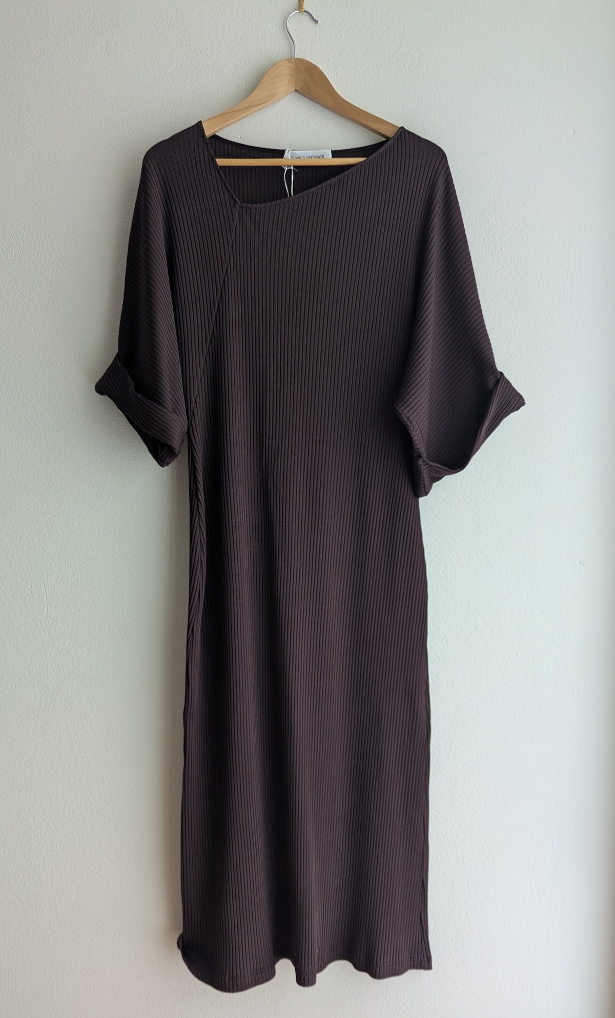 Bianca Spender Brown Ribbed Maxi Dress