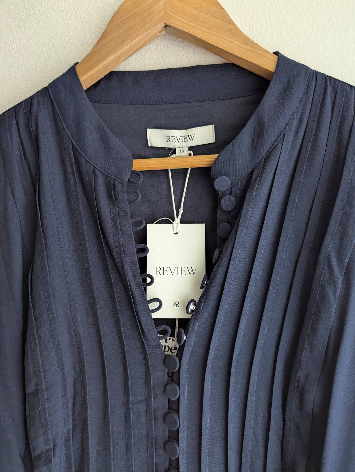 Review Navy Pintuck Maxi Dress