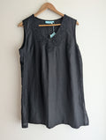 Blue Illusion Black Embellished Linen Shift Dress