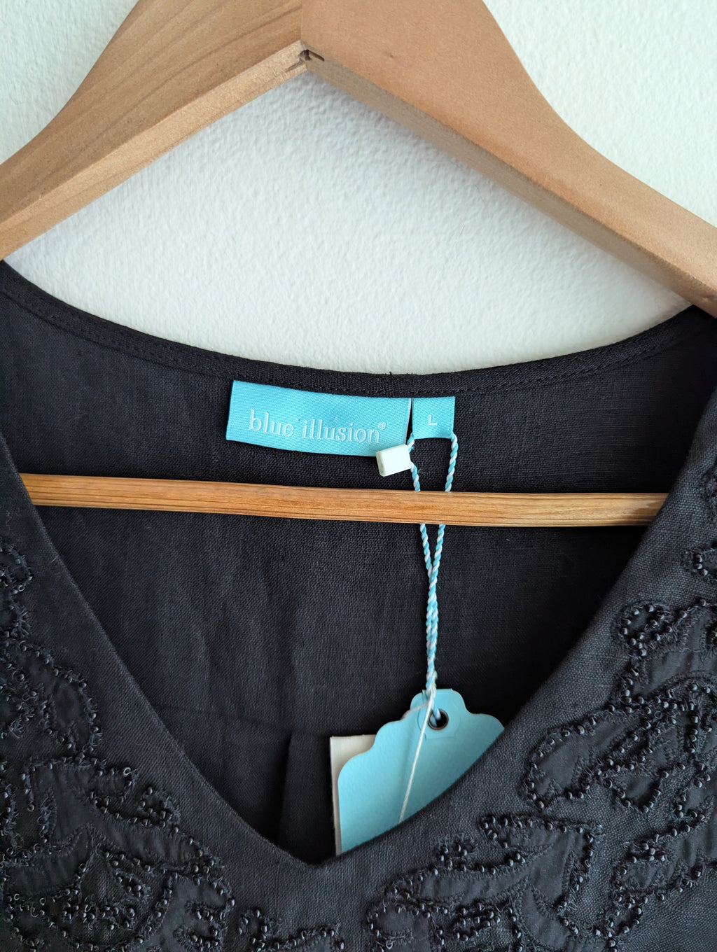 Blue Illusion Black Embellished Linen Shift Dress