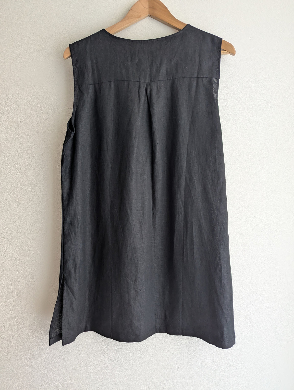 Blue Illusion Black Embellished Linen Shift Dress