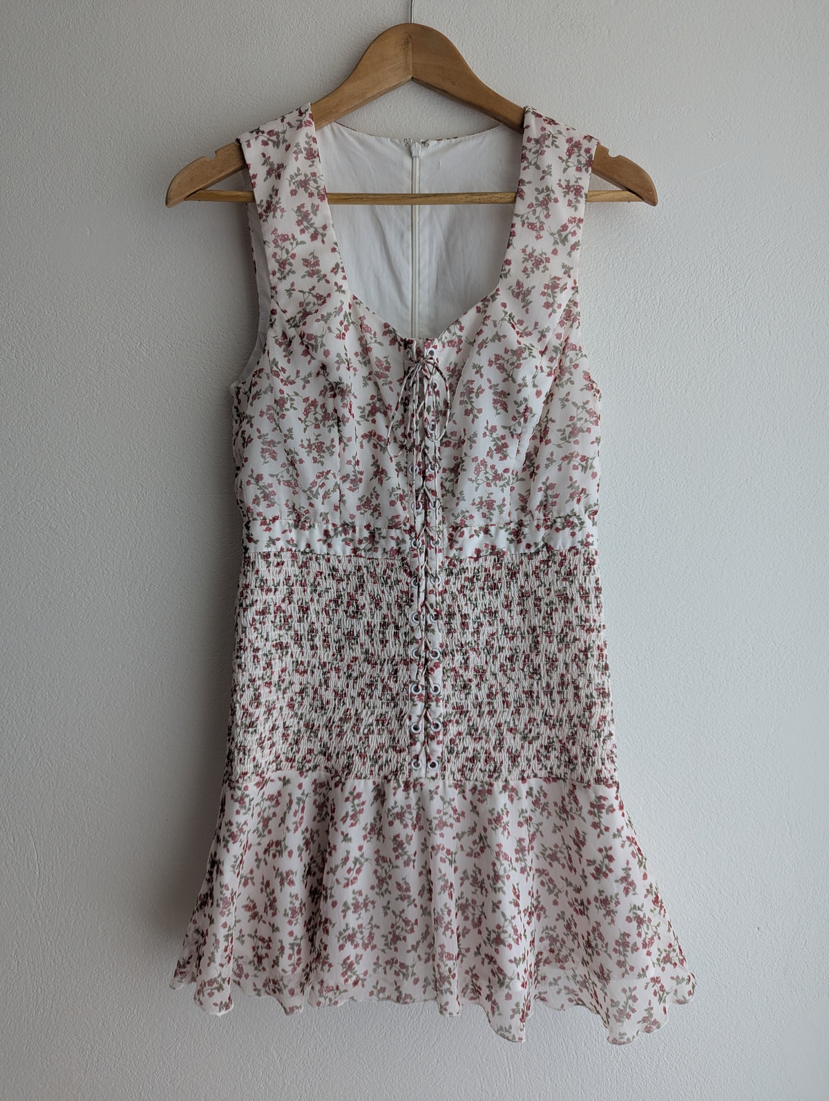 The East Order Floral Lace-up Mini Dress