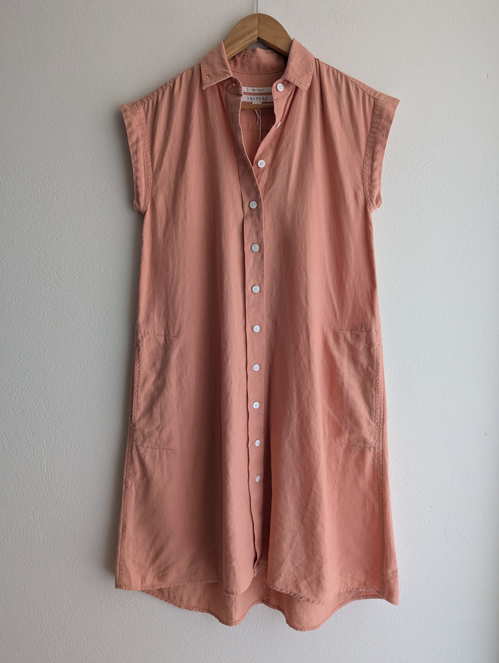 Trenery Peach Linen Button-Down Shirt Dress