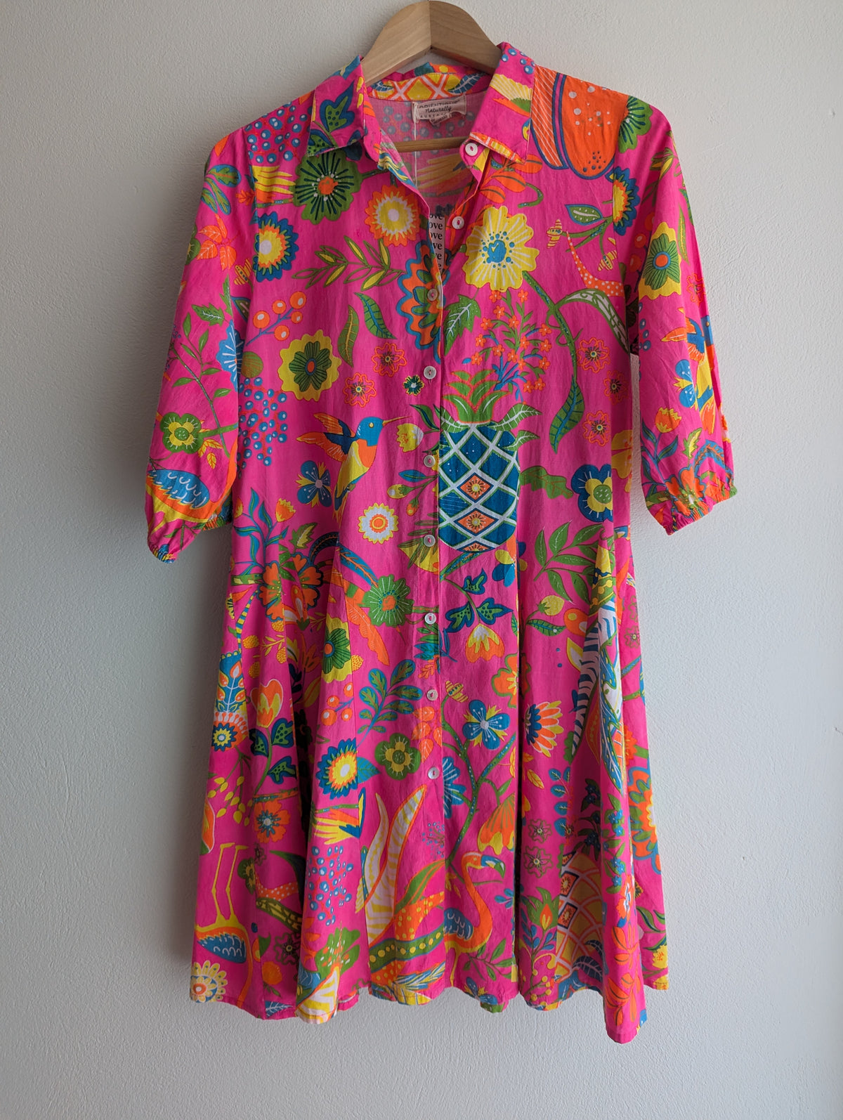 Orientique Naturally Neon Floral Cotton Shirt Dress