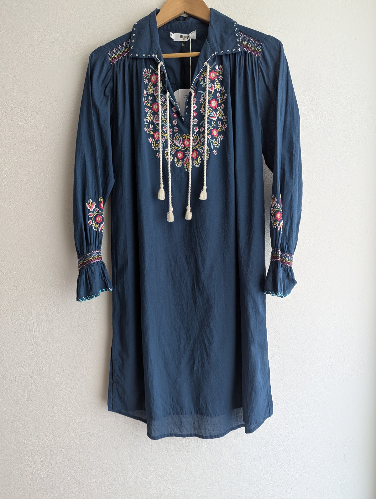 Binny Washed Navy Floral Embroidered Shift Dress