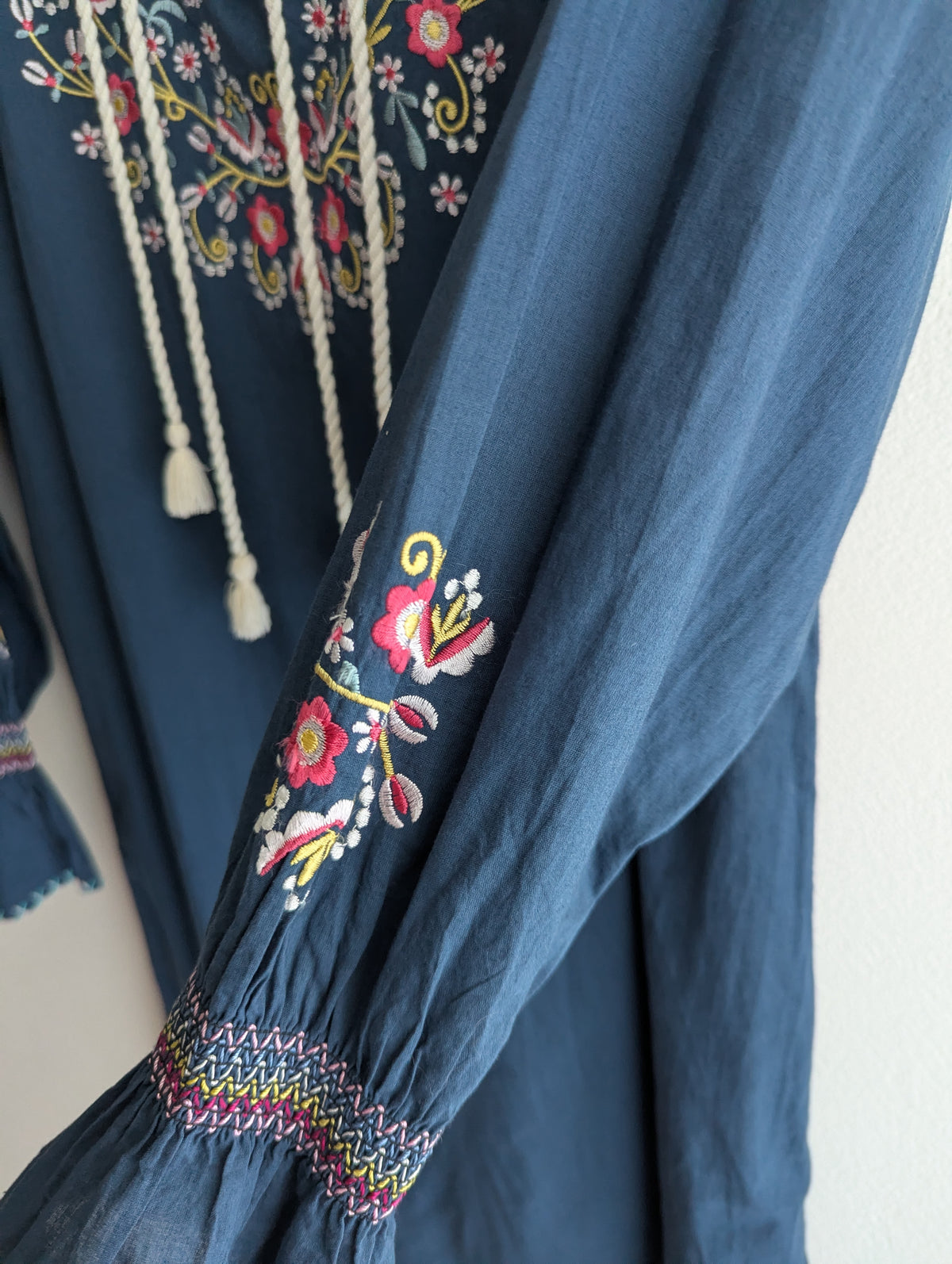 Binny Washed Navy Floral Embroidered Shift Dress