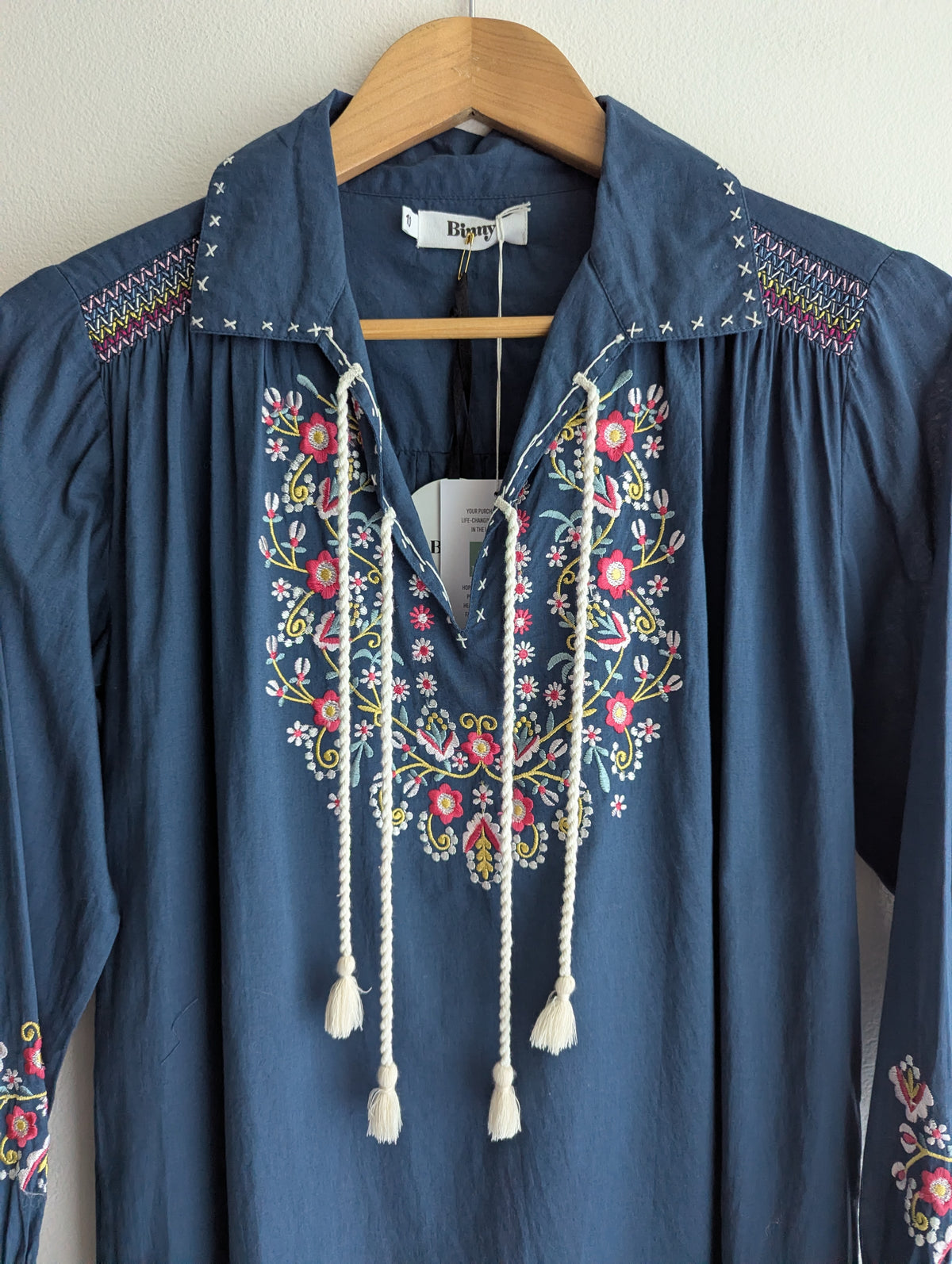 Binny Washed Navy Floral Embroidered Shift Dress