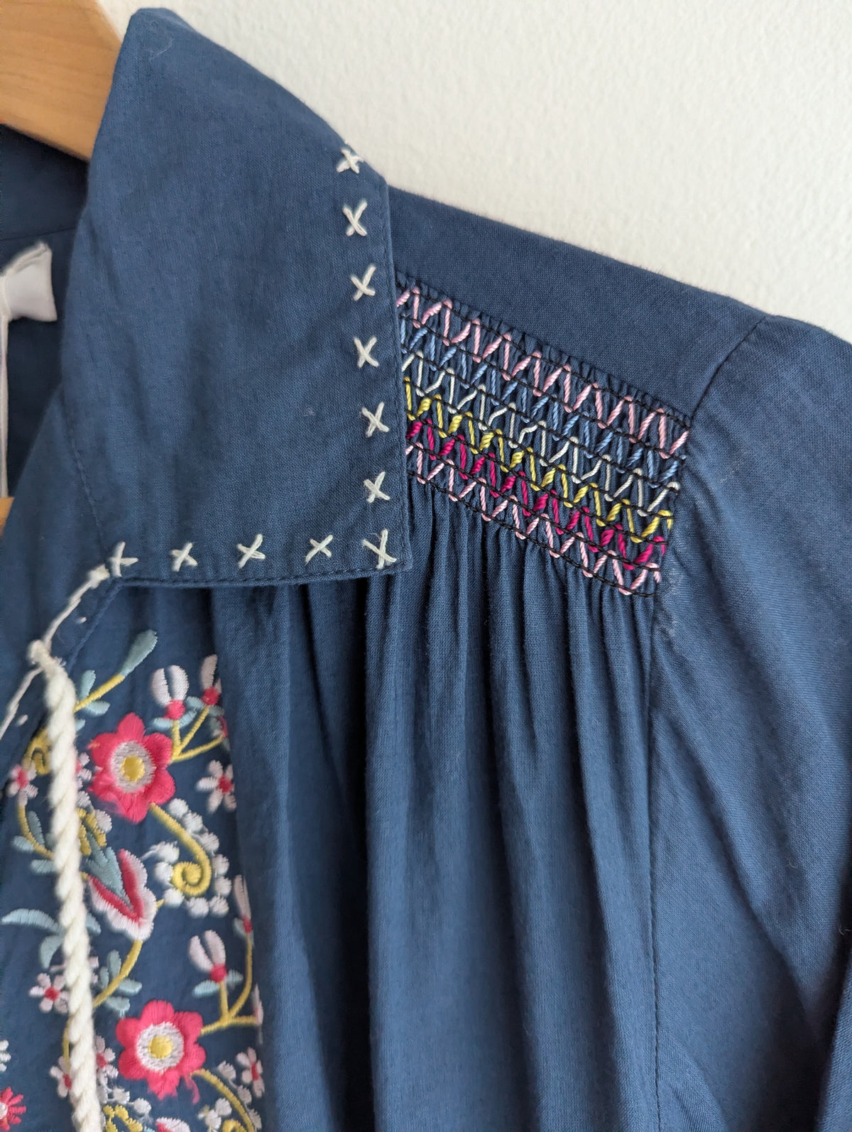 Binny Washed Navy Floral Embroidered Shift Dress