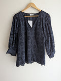 Sussan Navy Broderie Anglaise Button-Down Top