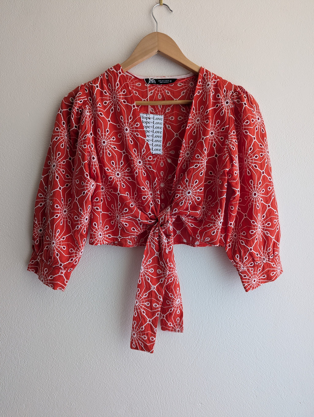 Zara Embroidered Tie Front Cropped Shrug