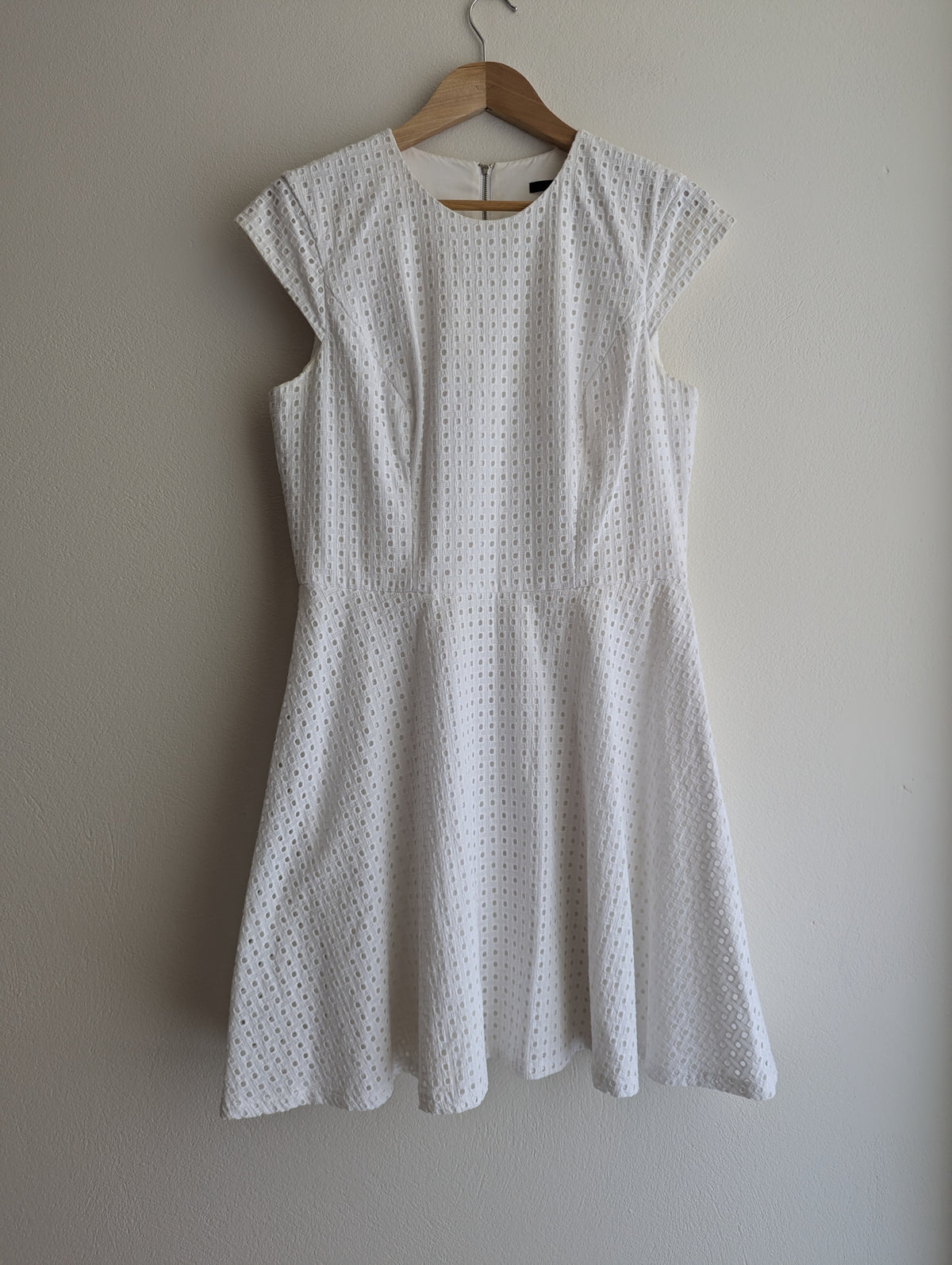 Cue in the City White Grid Lace Fit & Flare Dress