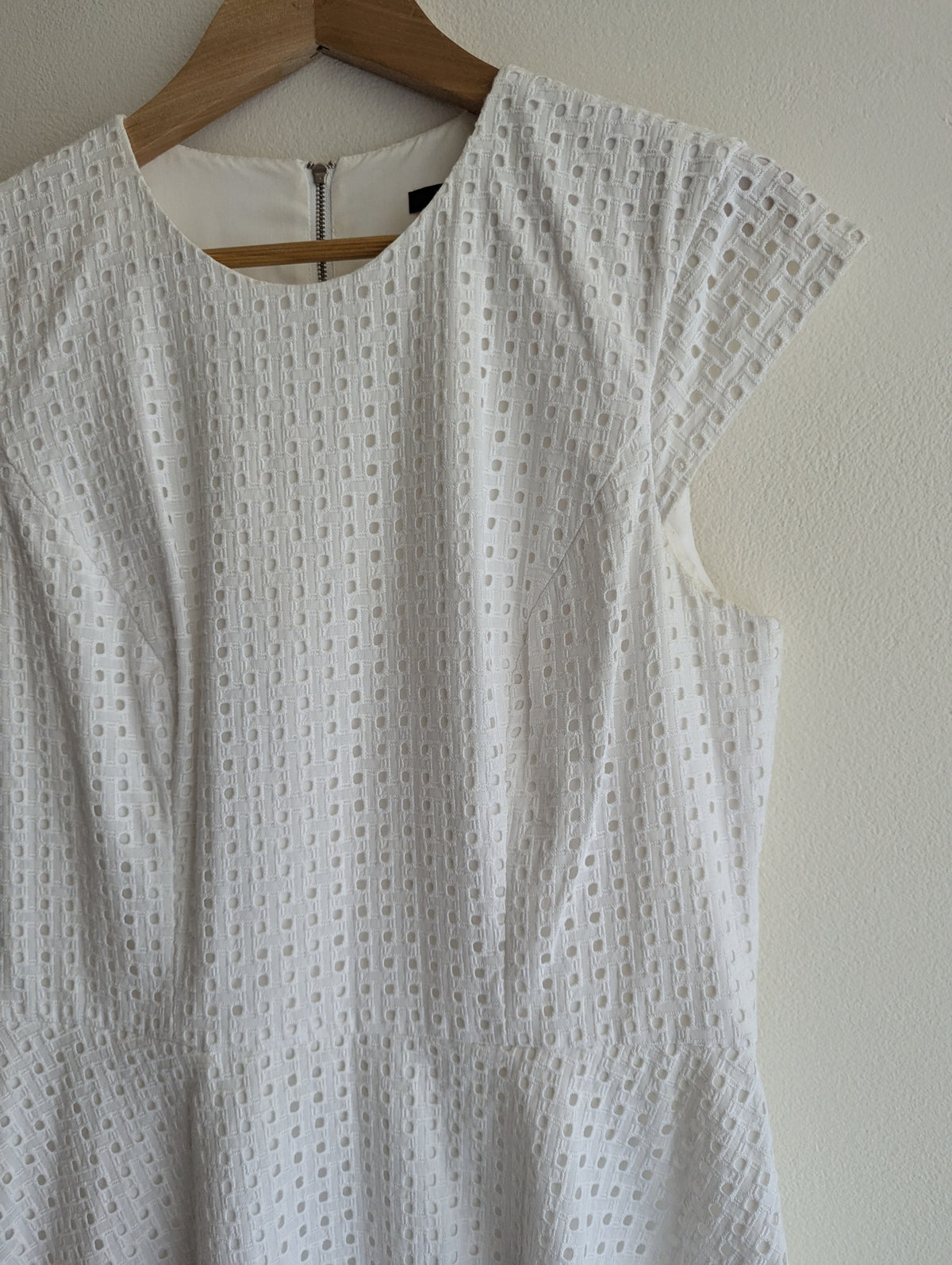 Cue in the City White Grid Lace Fit & Flare Dress