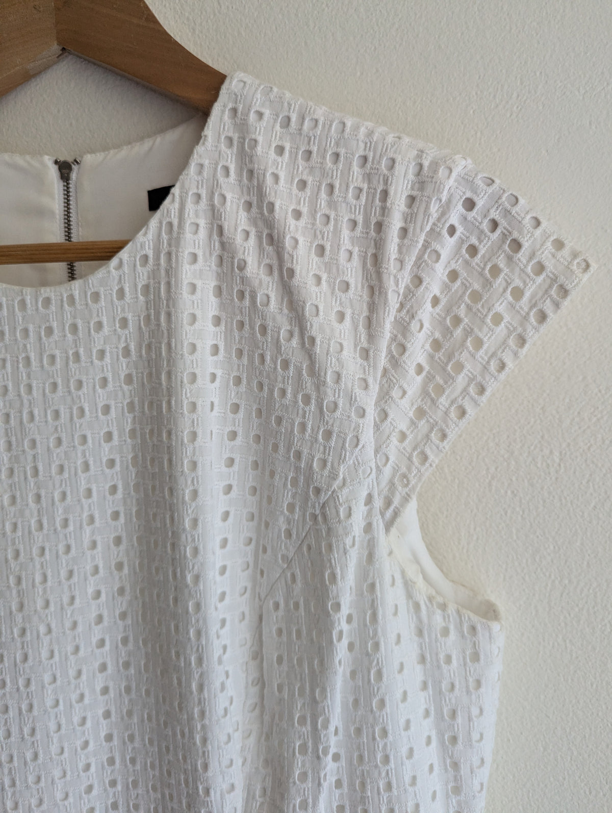 Cue in the City White Grid Lace Fit & Flare Dress