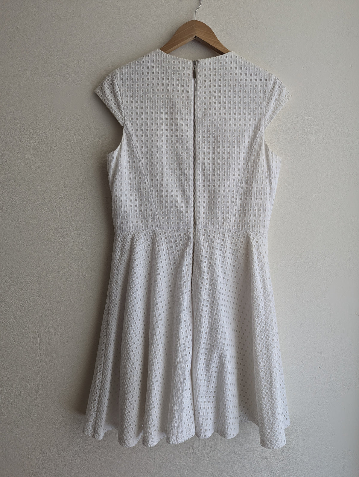 Cue in the City White Grid Lace Fit & Flare Dress