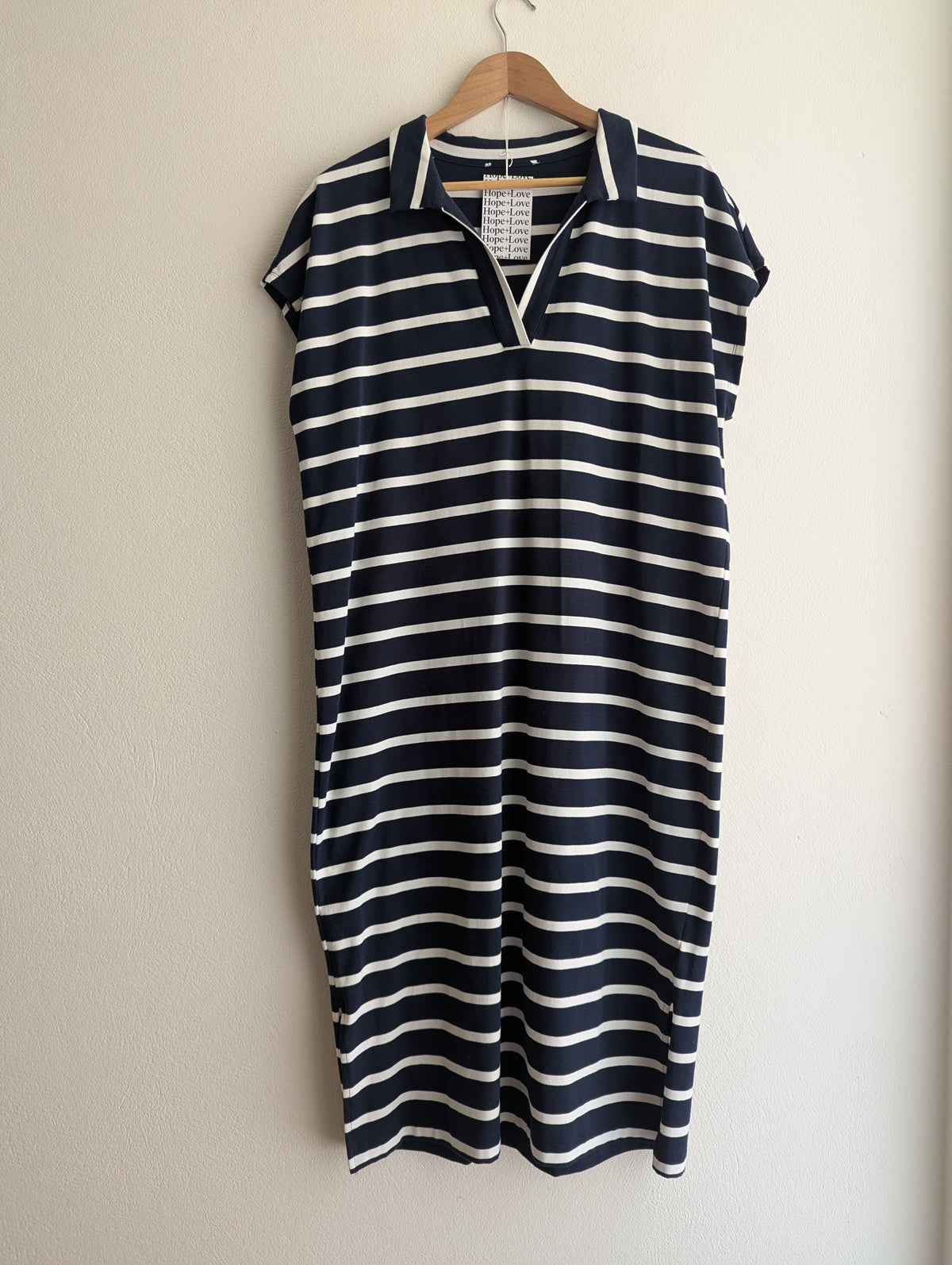 Navy & White Stripe Cotton Jersey Midi Dress