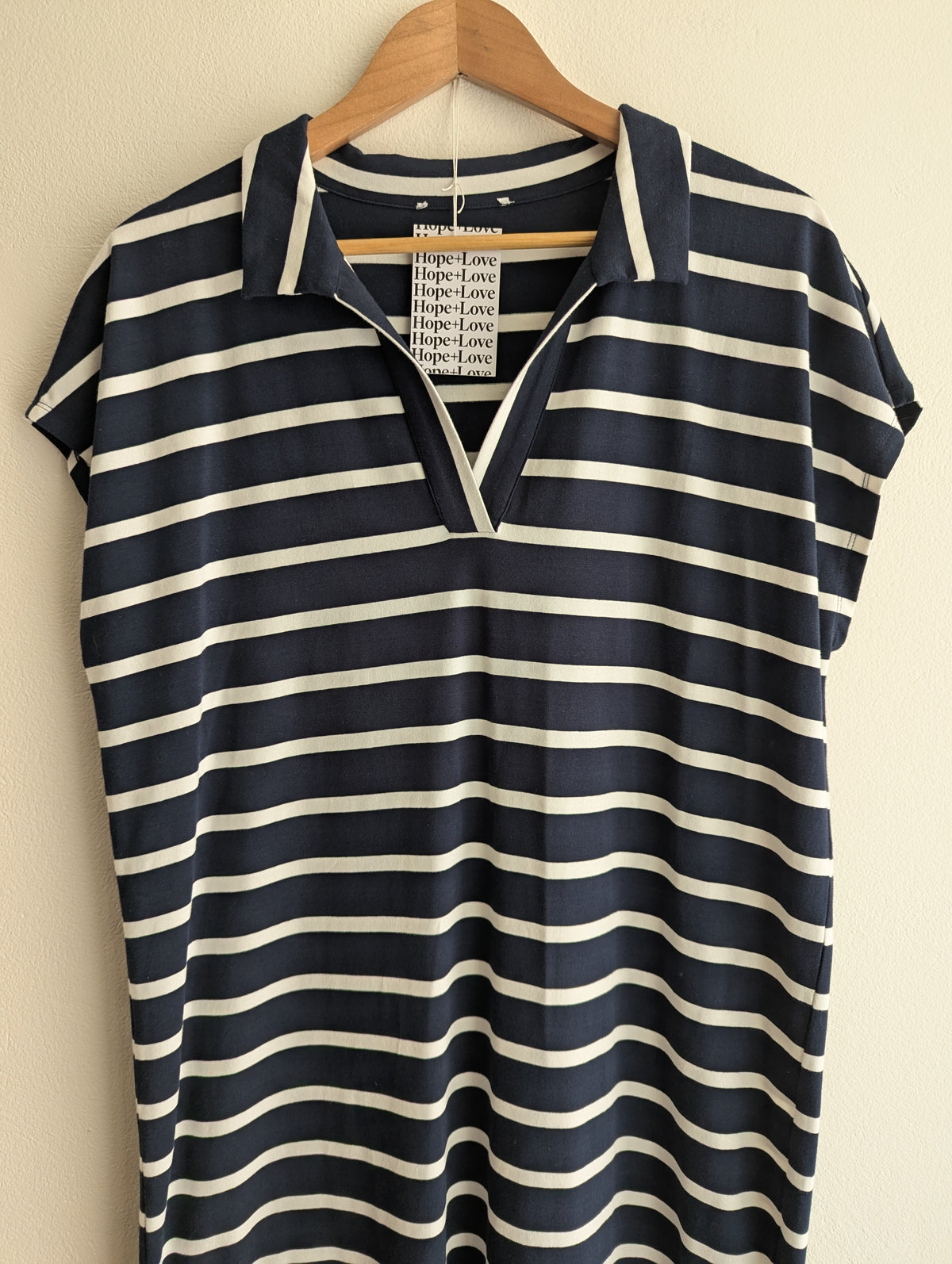 Navy & White Stripe Cotton Jersey Midi Dress