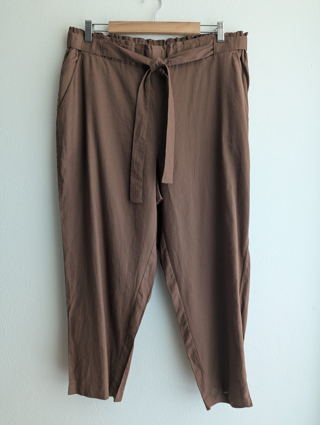 Suzanne Grae Brown Linen-blend Pull-On Trousers