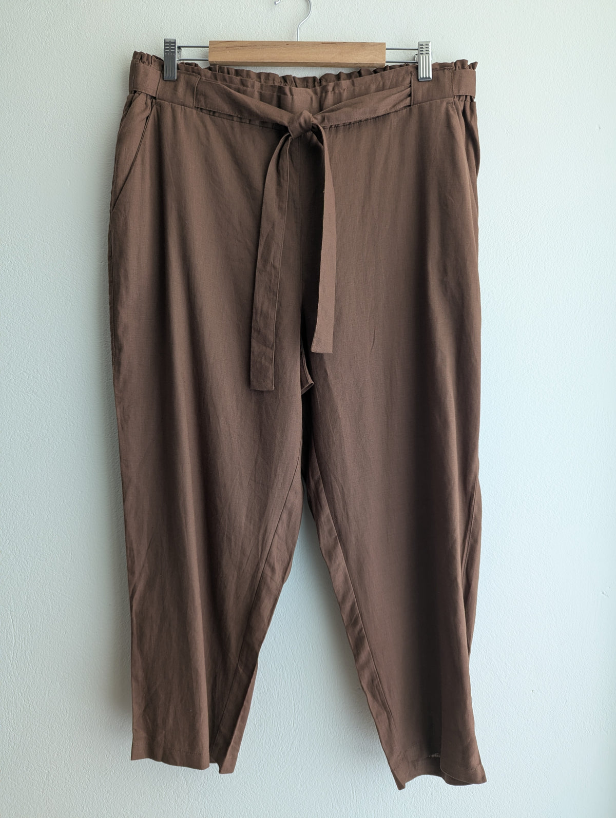 Suzanne Grae Brown Linen-blend Pull-On Trousers